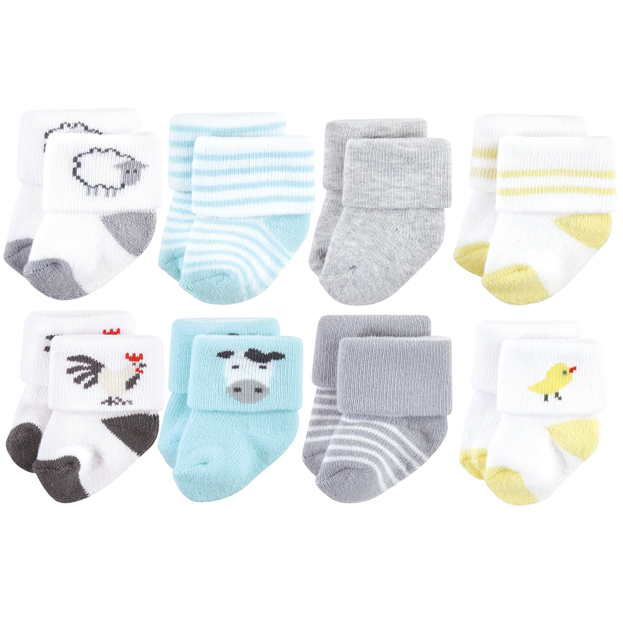 Hudson Baby Basics Infant Baby Cozy Terry Socks 8-Pack, Barnyard Fun, 6-12 Months