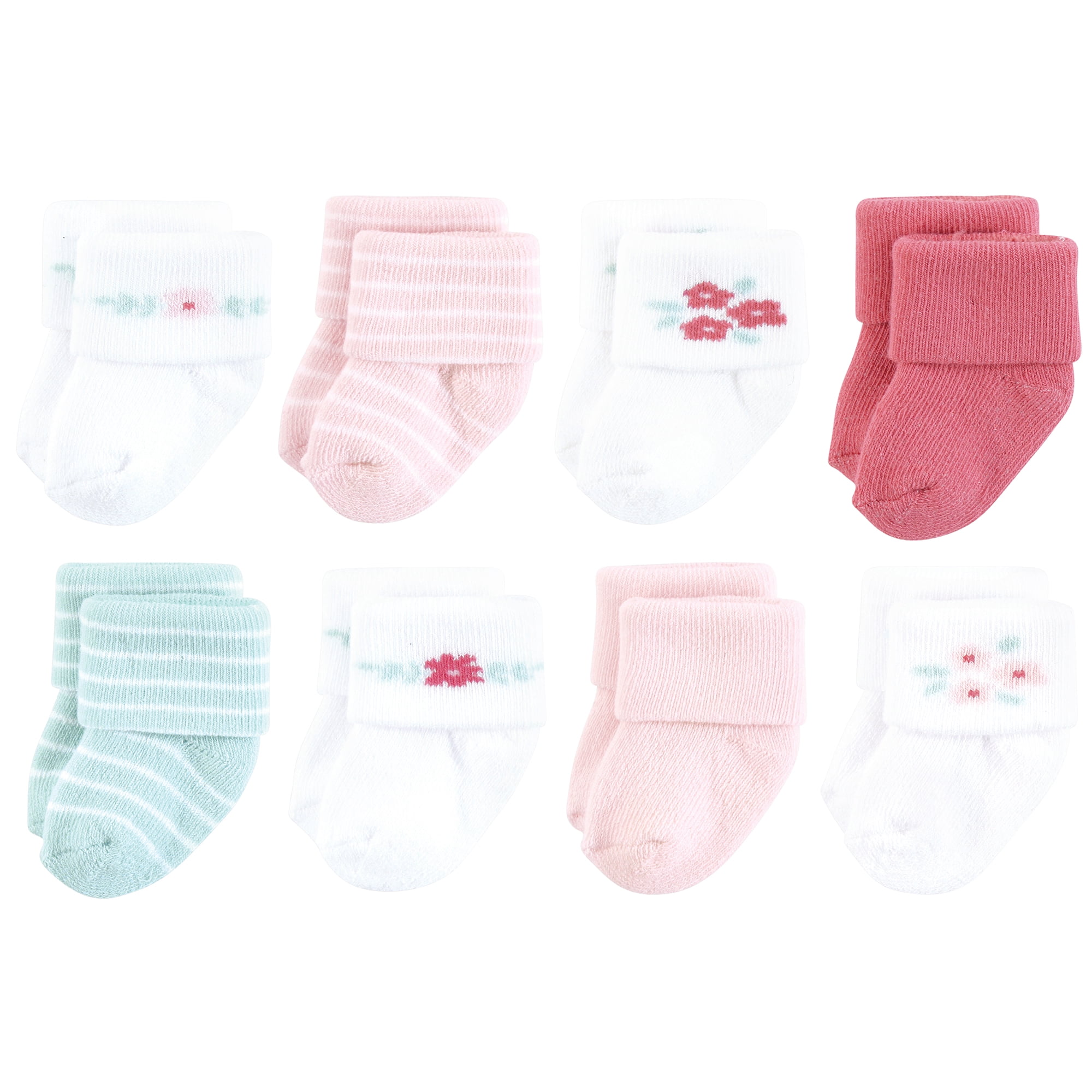 Hudson Baby Basics Infant Baby Cozy Terry Socks 8-Pack, Blossom Petals, 6-12 Months