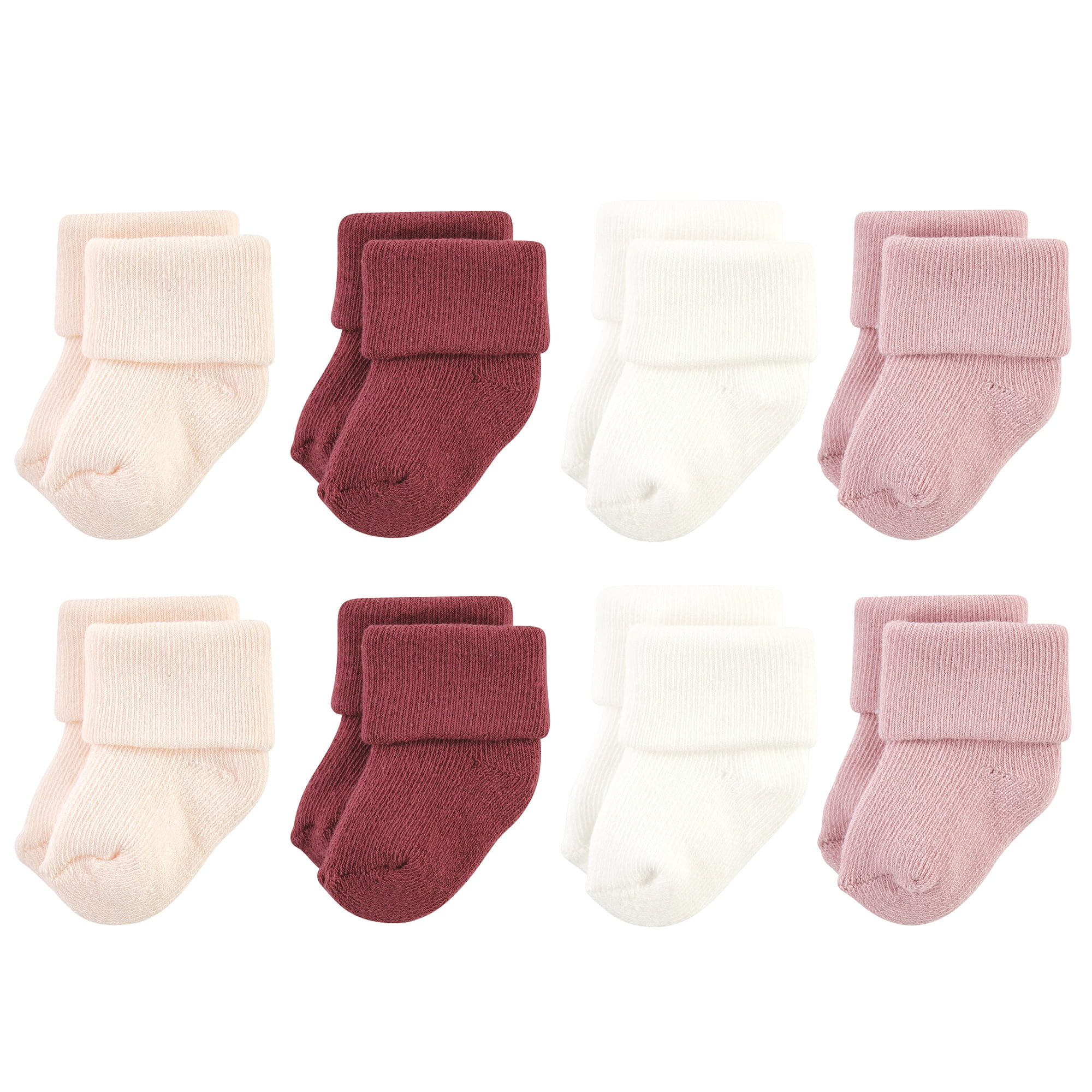 Hudson Baby Basics Infant Baby Cozy Terry Socks 8-Pack, Blush Blossoms, 6-12 Months