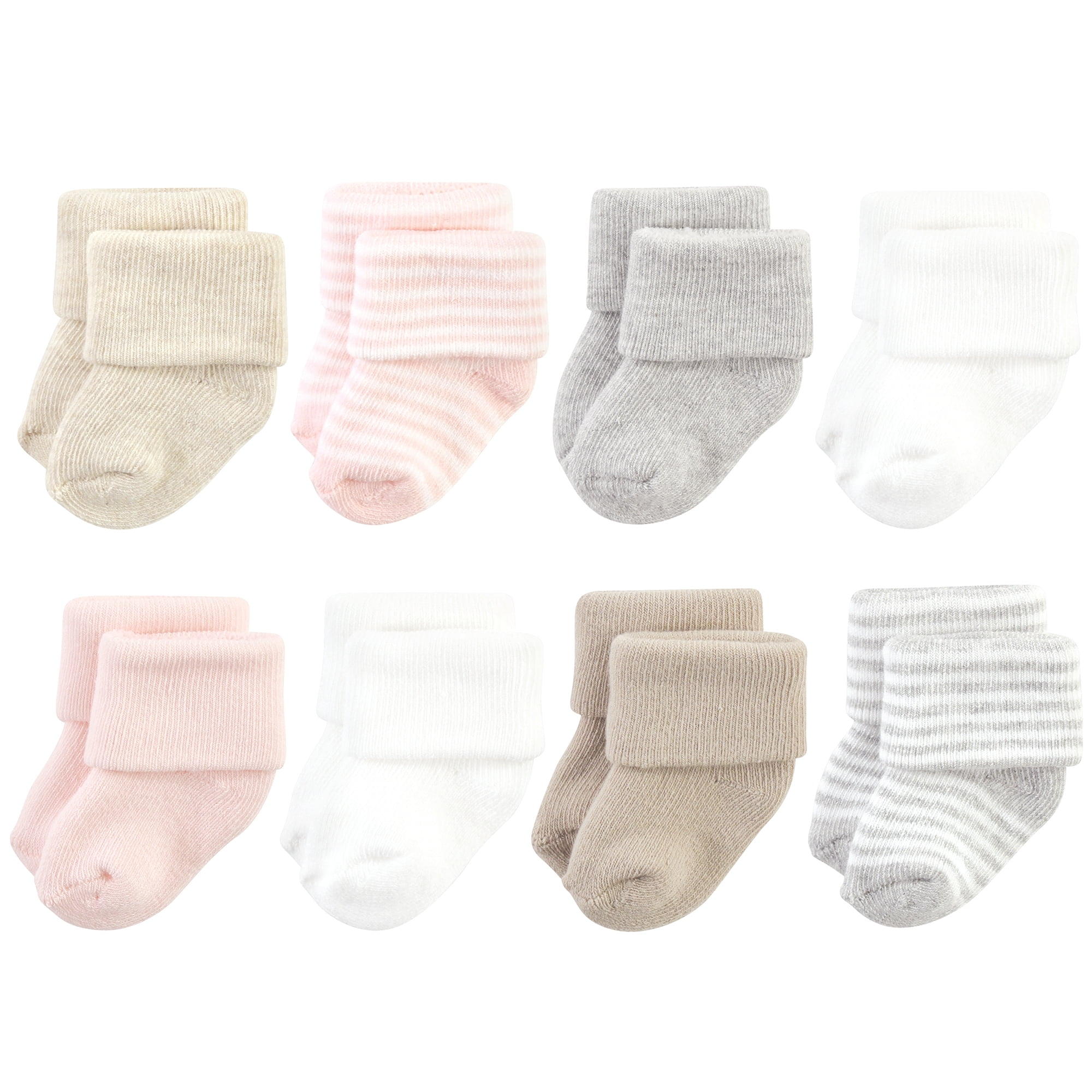 Hudson Baby Basics Infant Baby Cozy Terry Socks 8-Pack, Blush Cloud Stripes, 6-12 Months