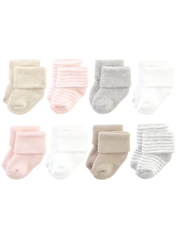 Basics Infant Baby Cozy Terry Socks 8-Pack, Blush Cloud Stripes, 6-12 Months