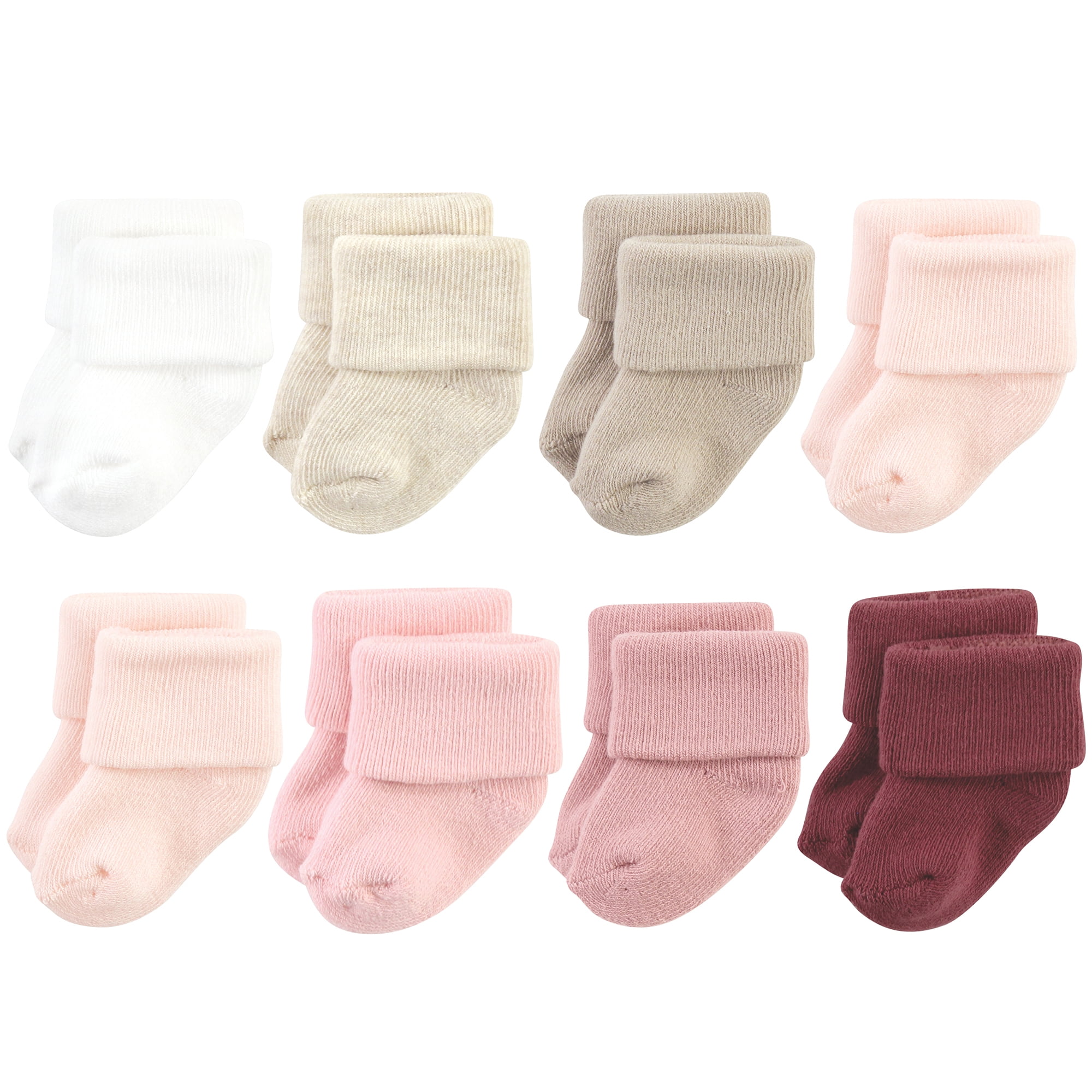 Hudson Baby Basics Infant Baby Cozy Terry Socks 8-Pack, Blushing Rose, 0-6 Months