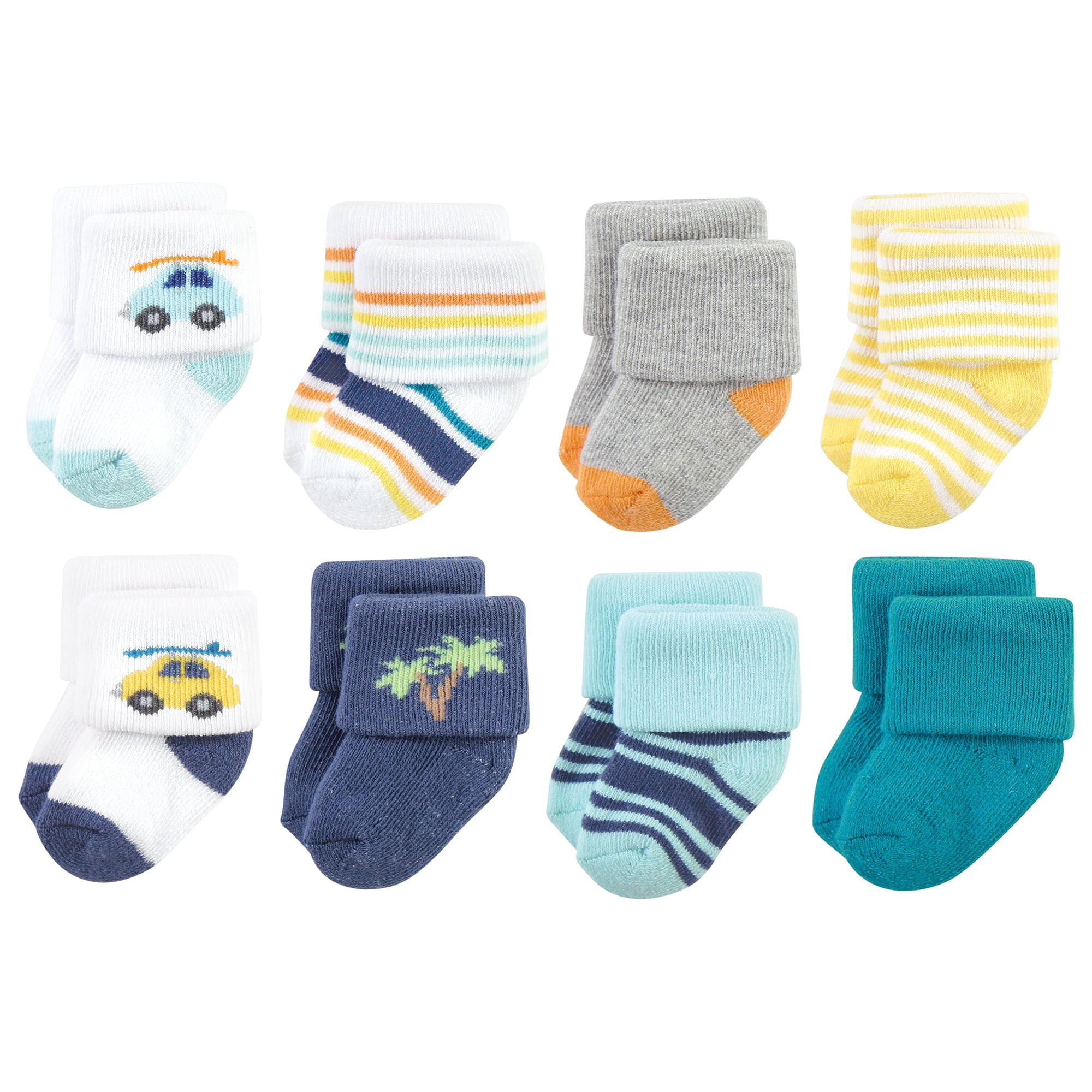 Hudson Baby Basics Infant Baby Cozy Terry Socks 8-Pack, Coastal Cruiser, 6-12 Months