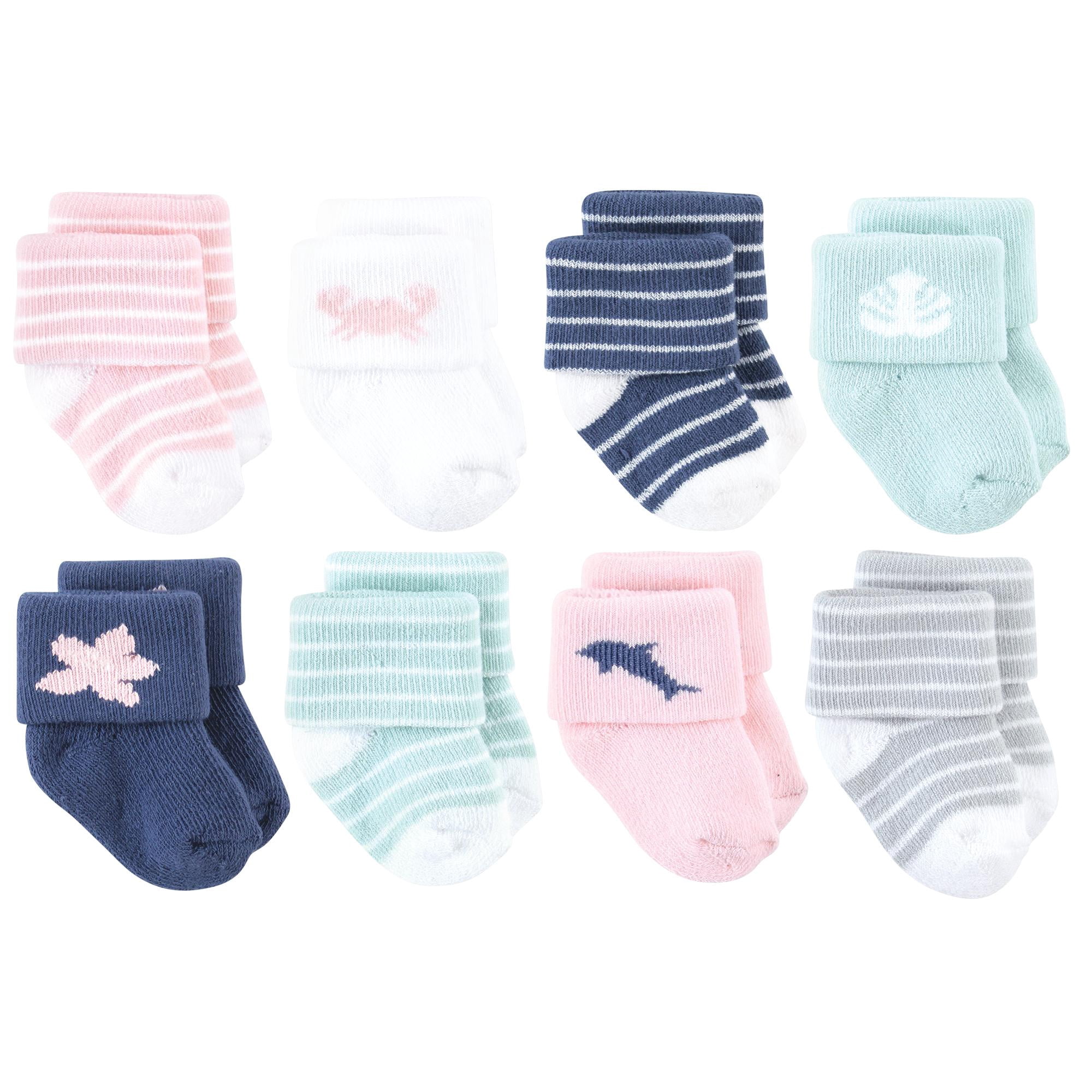 Hudson Baby Basics Infant Baby Cozy Terry Socks 8-Pack, Coral Ocean Friends, 6-12 Months