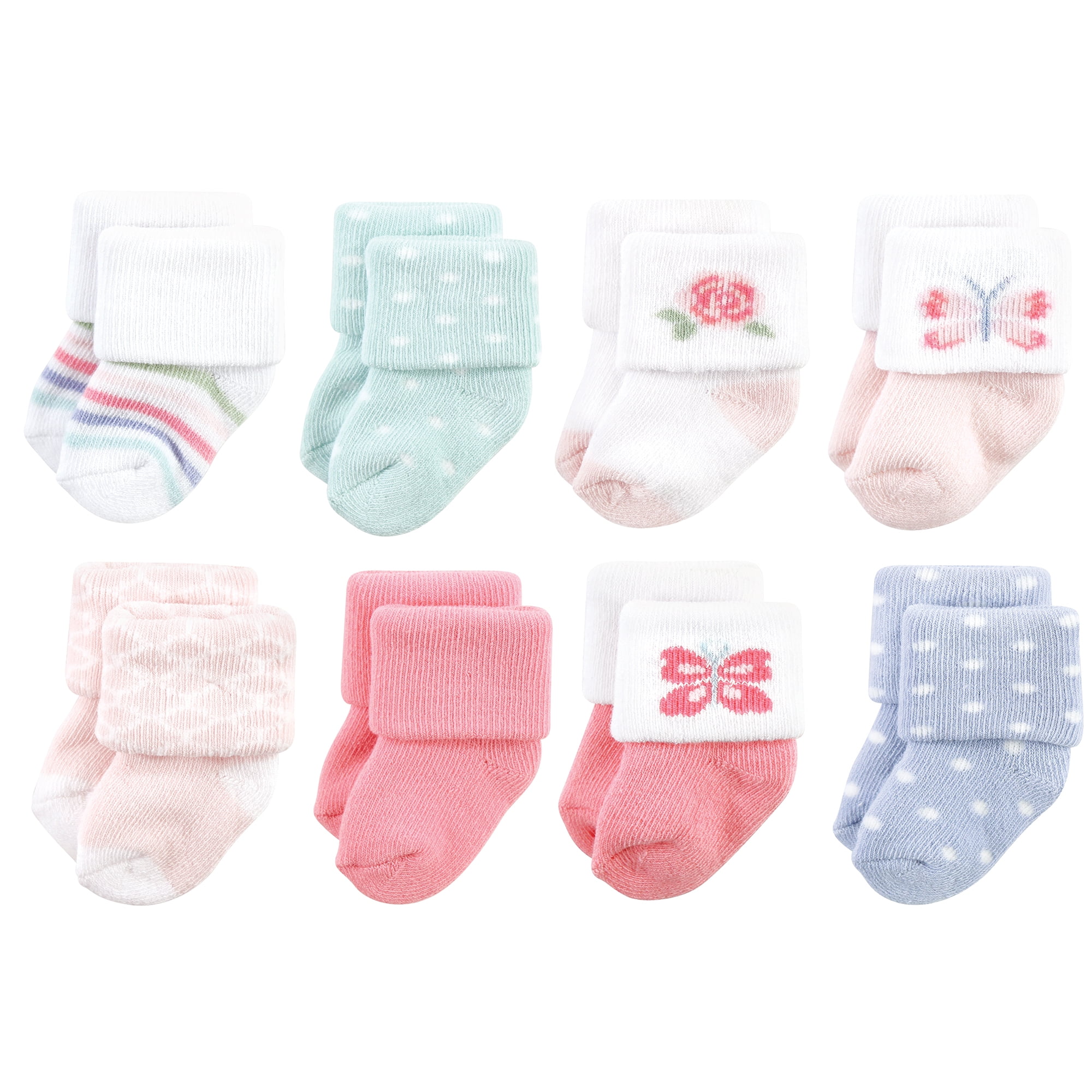 Hudson Baby Basics Infant Baby Cozy Terry Socks 8-Pack, Fluttering Pastels, 6-12 Months