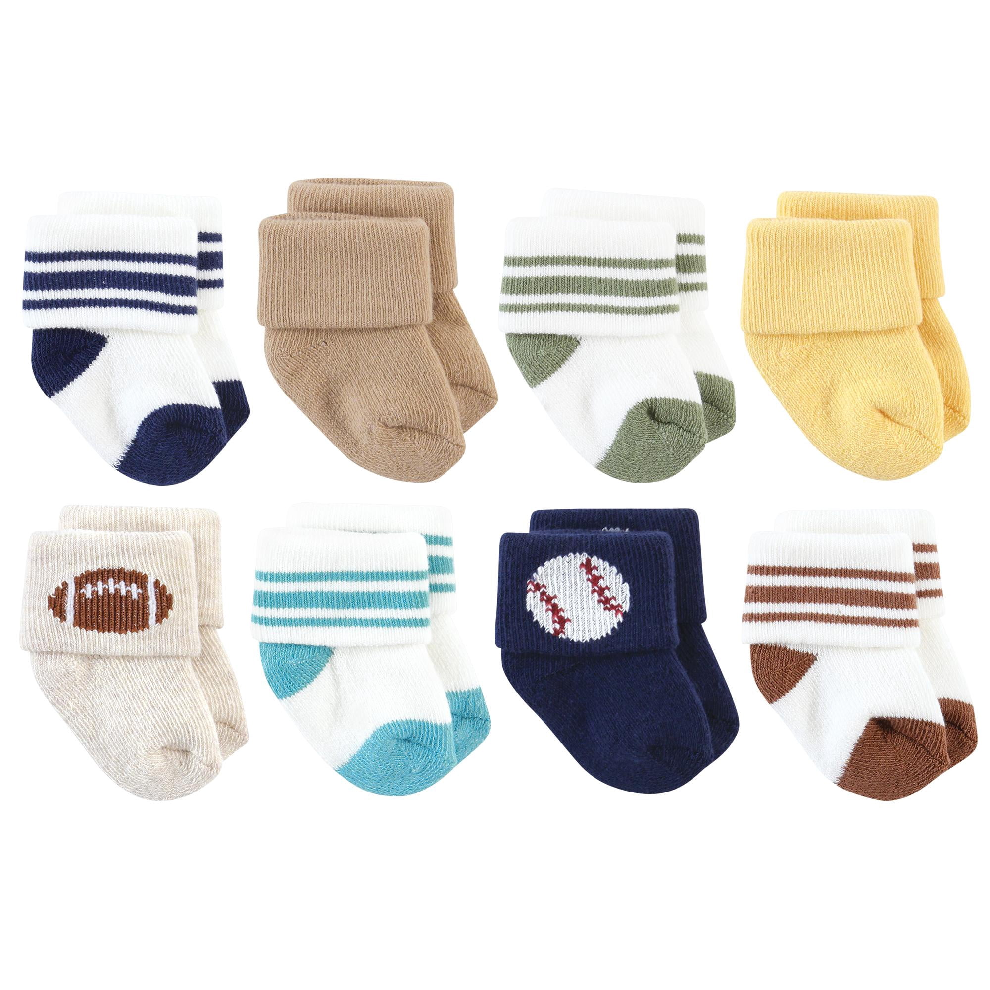 Hudson Baby Basics Infant Baby Cozy Terry Socks 8-Pack, Game Day Stripes, 0-6 Months
