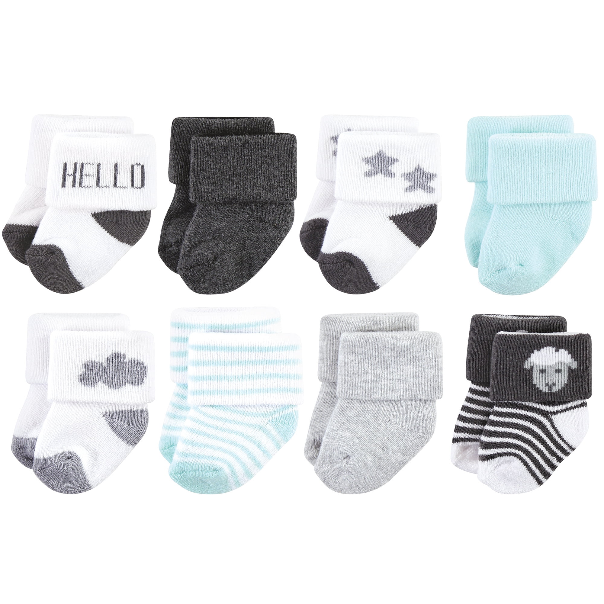 Hudson Baby Basics Infant Baby Cozy Terry Socks 8-Pack, Gentle Lambs, 0-6 Months