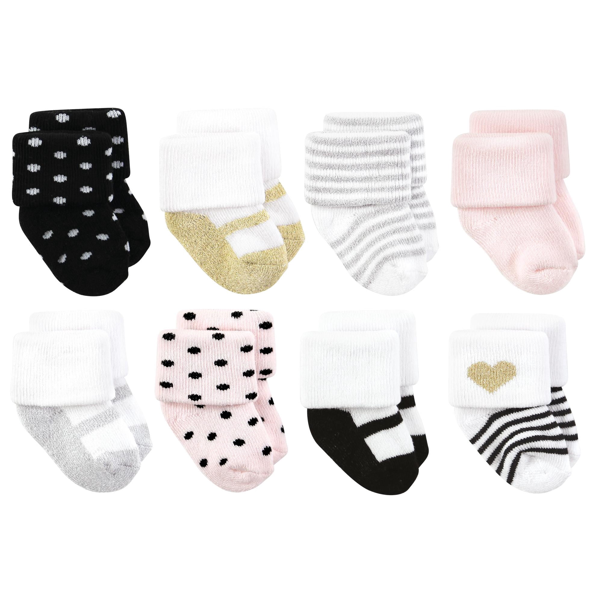 Hudson Baby Basics Infant Baby Cozy Terry Socks 8-Pack, Glimmering Blossom, 6-12 Months