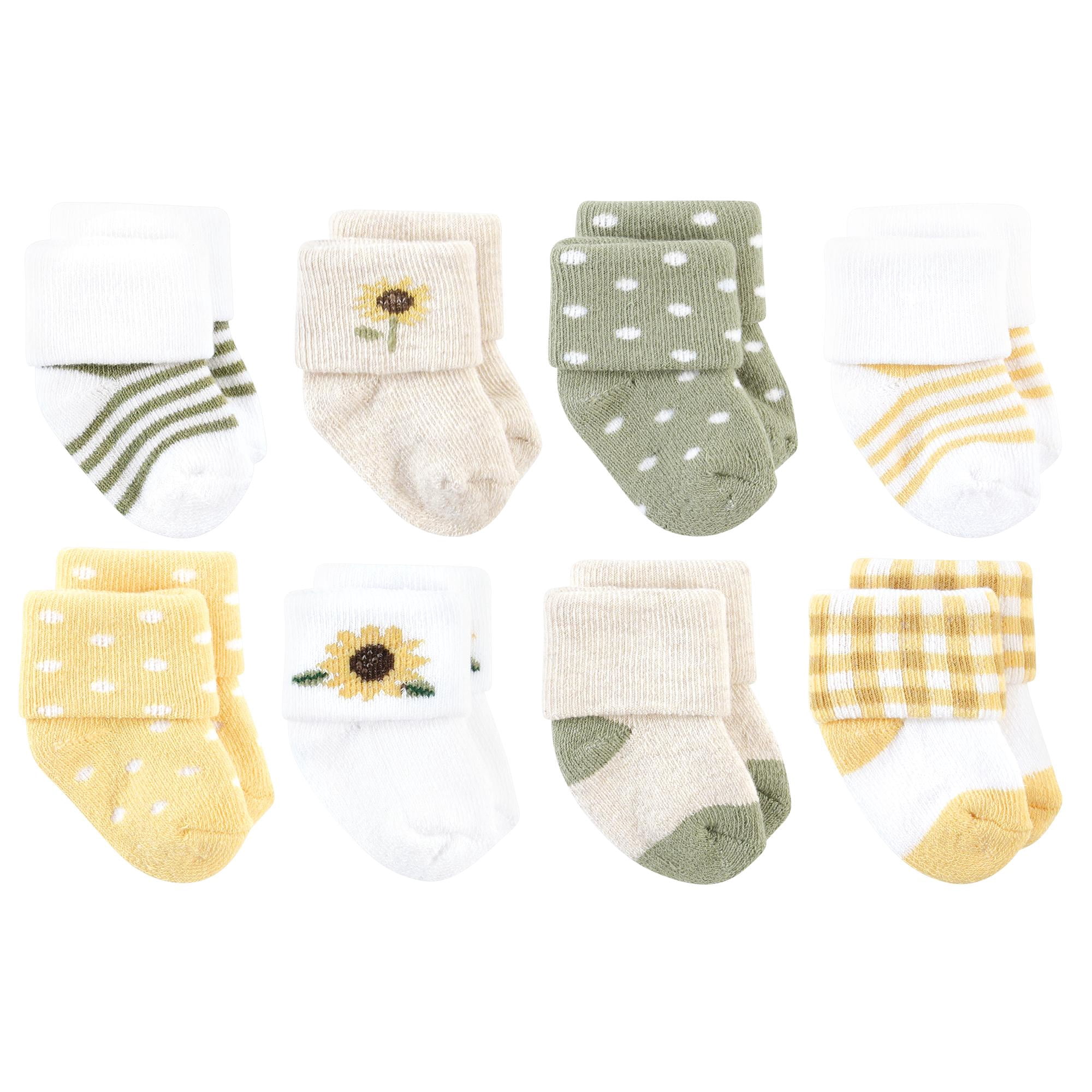 Hudson Baby Basics Infant Baby Cozy Terry Socks 8-Pack, Golden Bloom, 6-12 Months