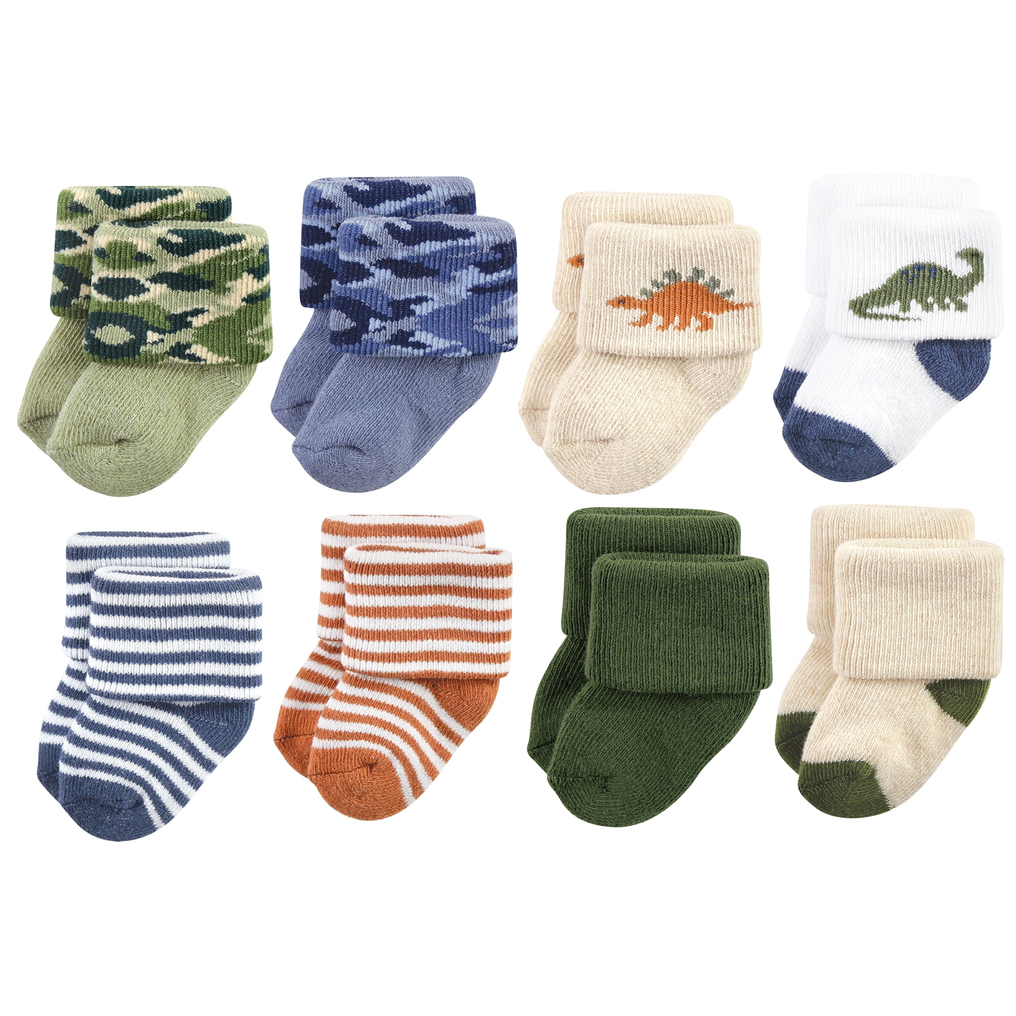 Hudson Baby Basics Infant Baby Cozy Terry Socks 8-Pack, Jurassic Journey, 6-12 Months