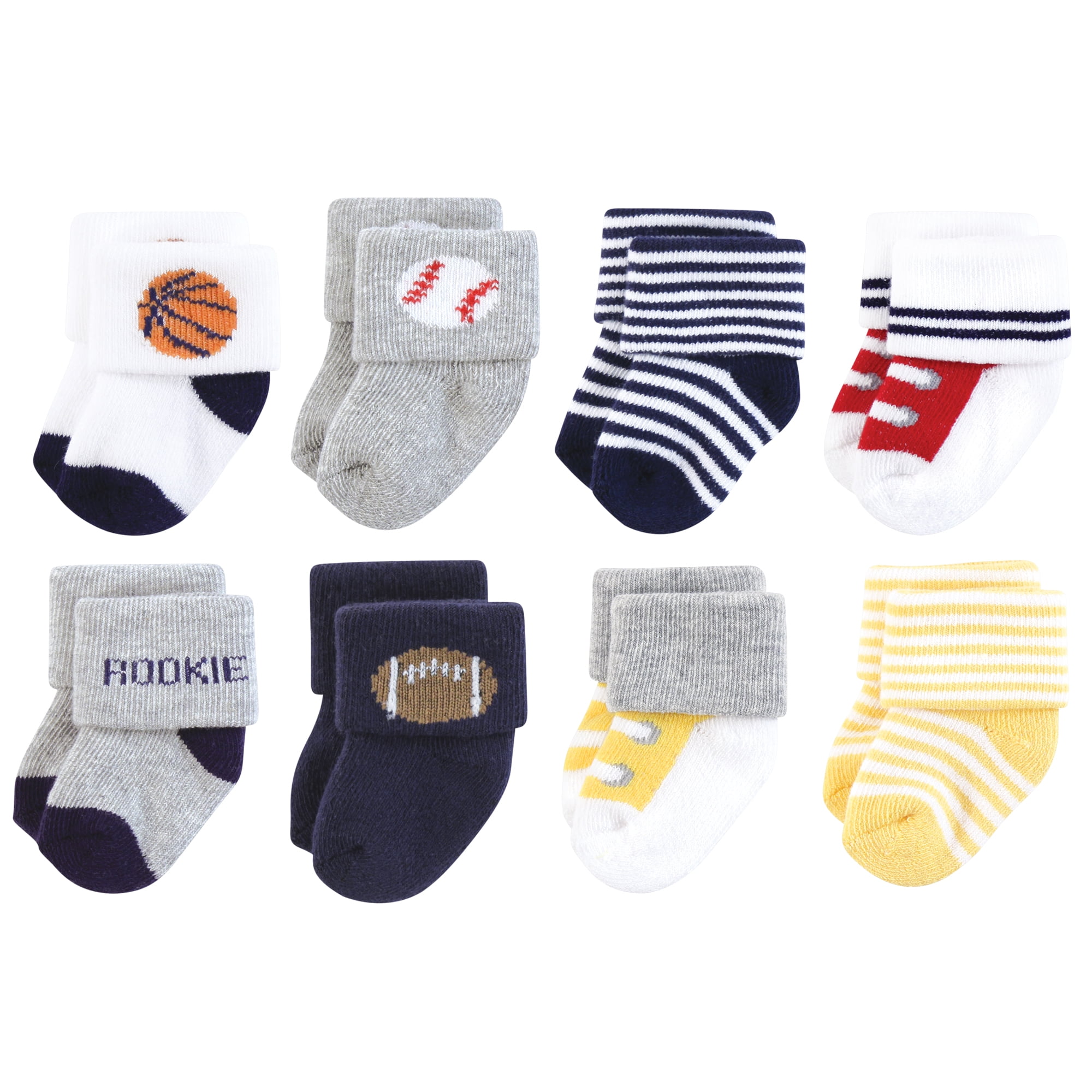 Hudson Baby Basics Infant Baby Cozy Terry Socks 8-Pack, Little Champ, 6-12 Months