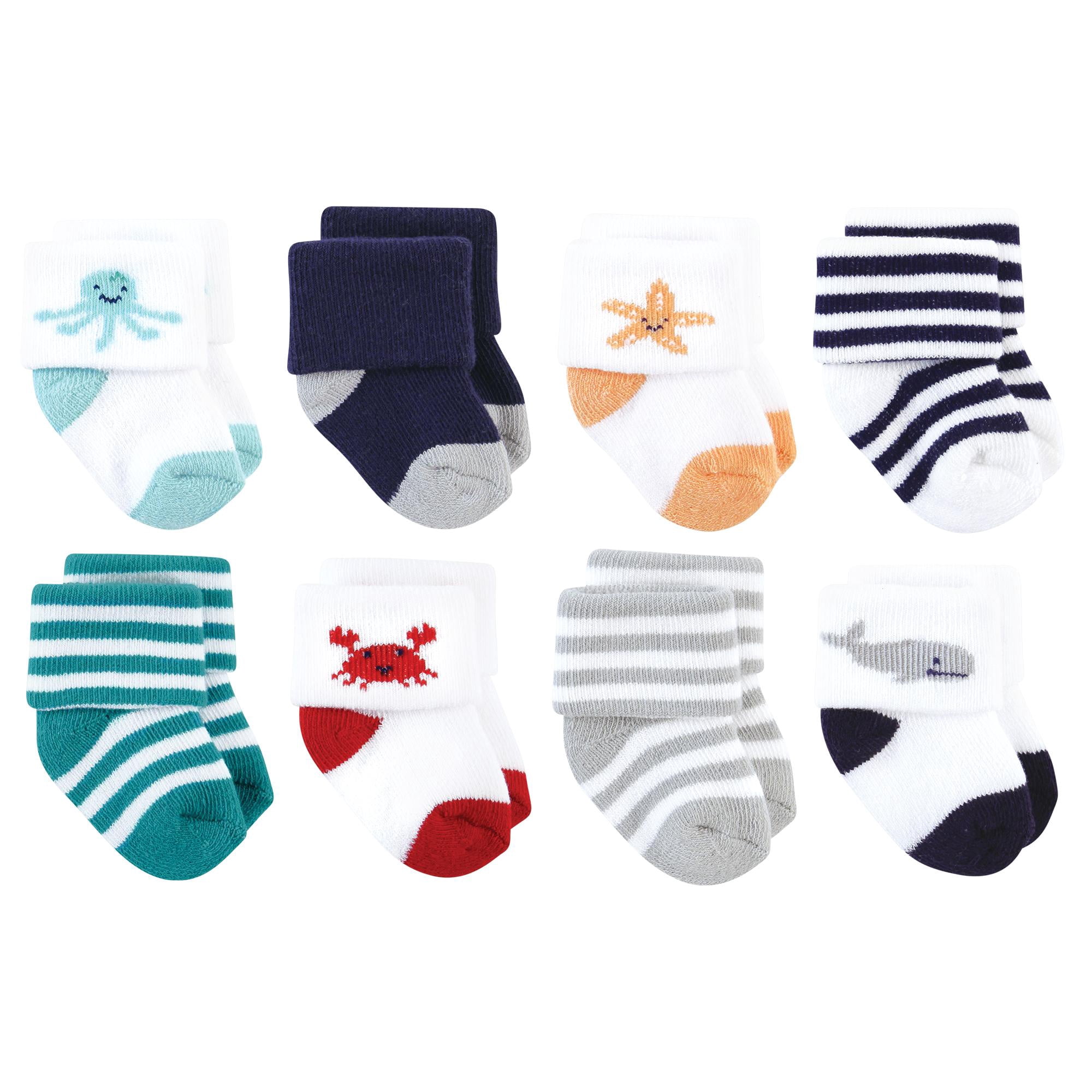 Hudson Baby Basics Infant Baby Cozy Terry Socks 8-Pack, Ocean Friends, 0-6 Months