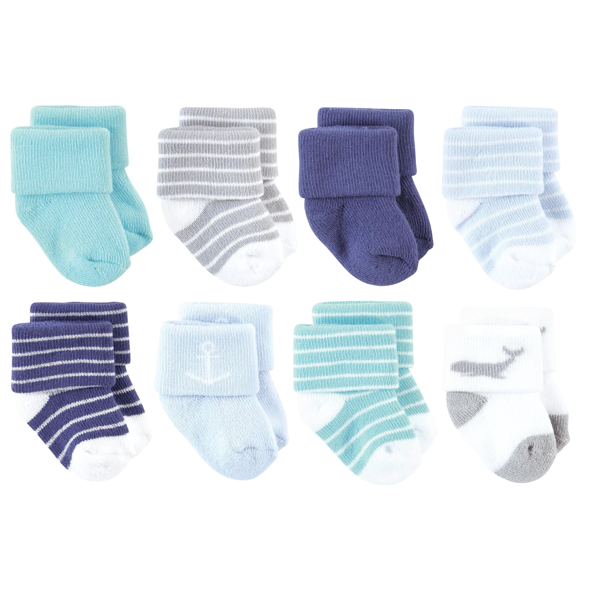 Hudson Baby Basics Infant Baby Cozy Terry Socks 8-Pack, Ocean Gray, 6-12 Months