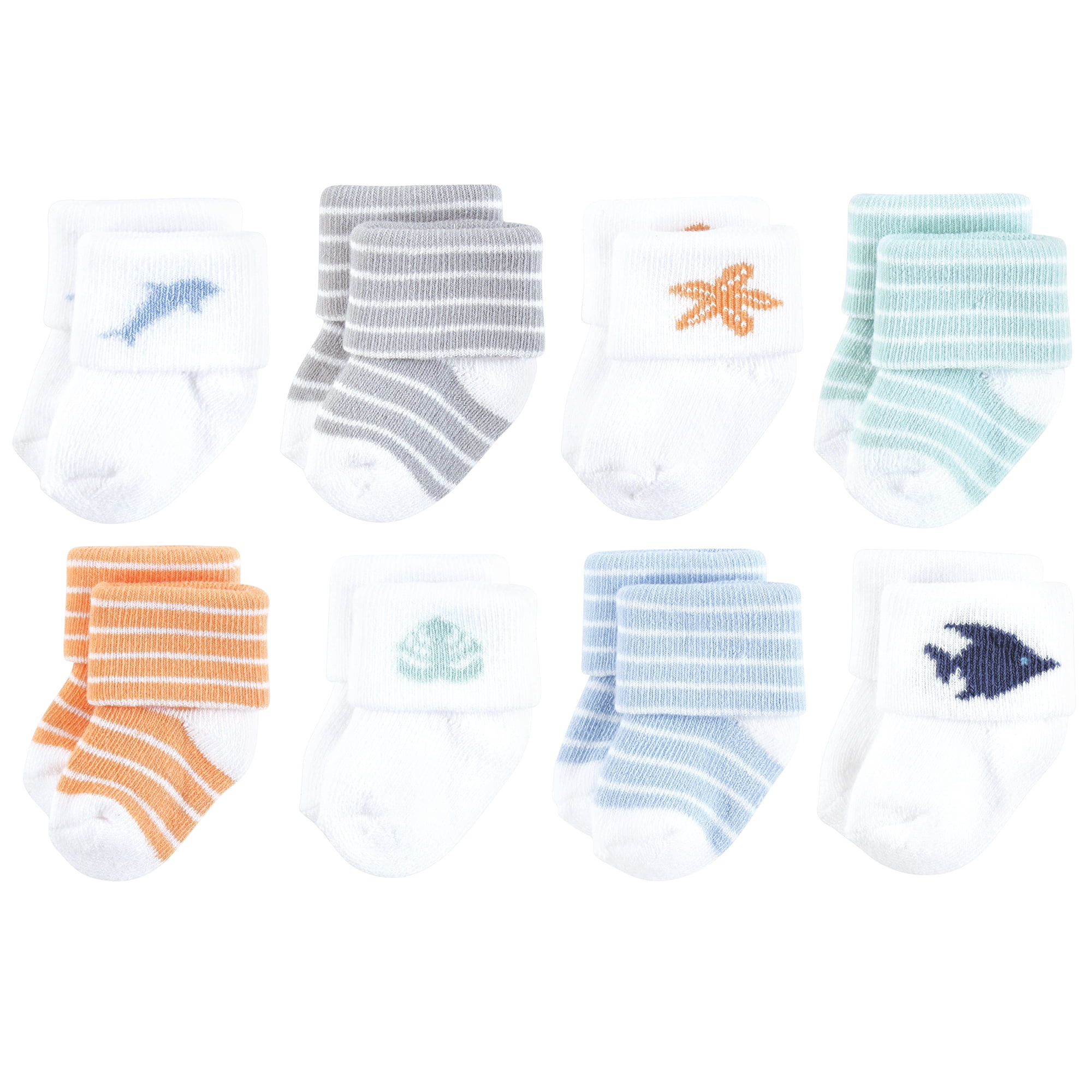 Hudson Baby Basics Infant Baby Cozy Terry Socks 8-Pack, Oceanic Star, 6-12 Months