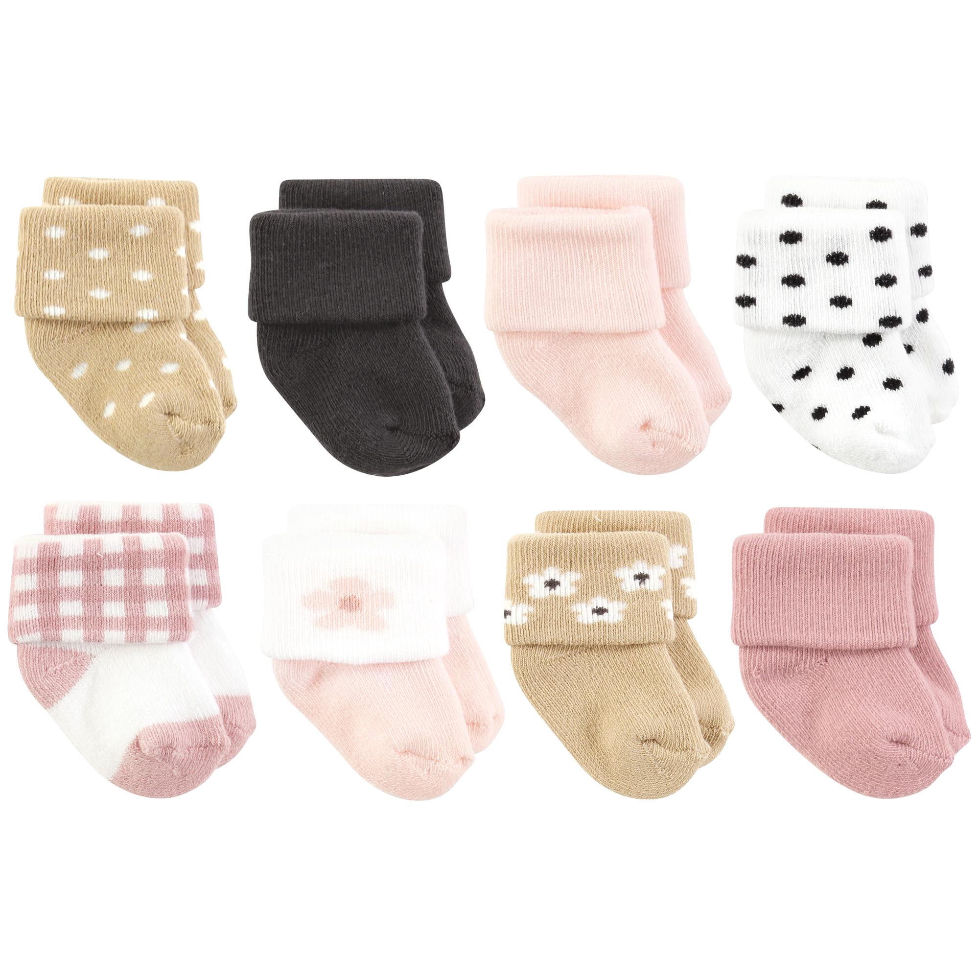 Hudson Baby Basics Infant Baby Cozy Terry Socks 8-Pack, Petal Bloom, 6-12 Months