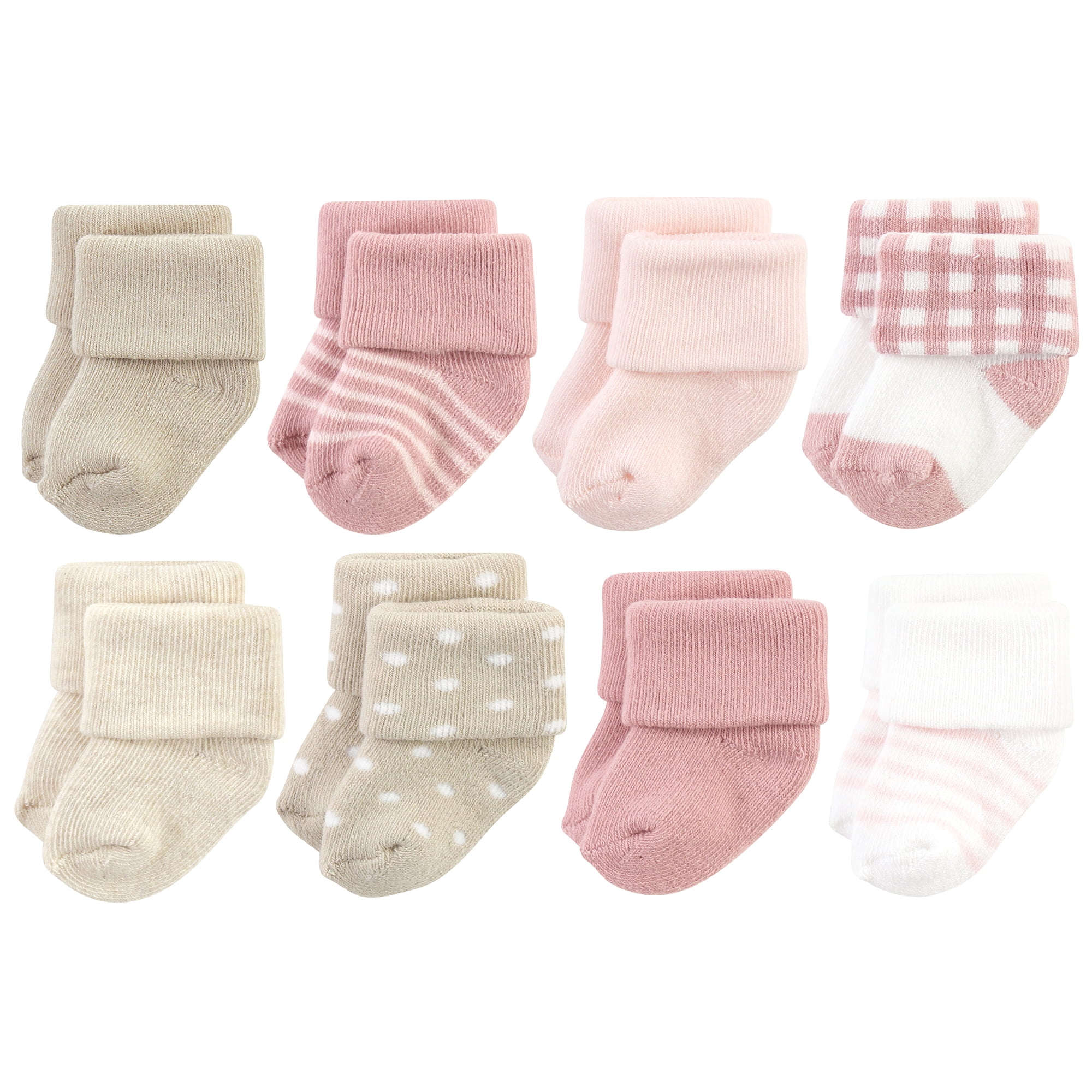 Hudson Baby Basics Infant Baby Cozy Terry Socks 8-Pack, Rose Clay, 6-12 Months