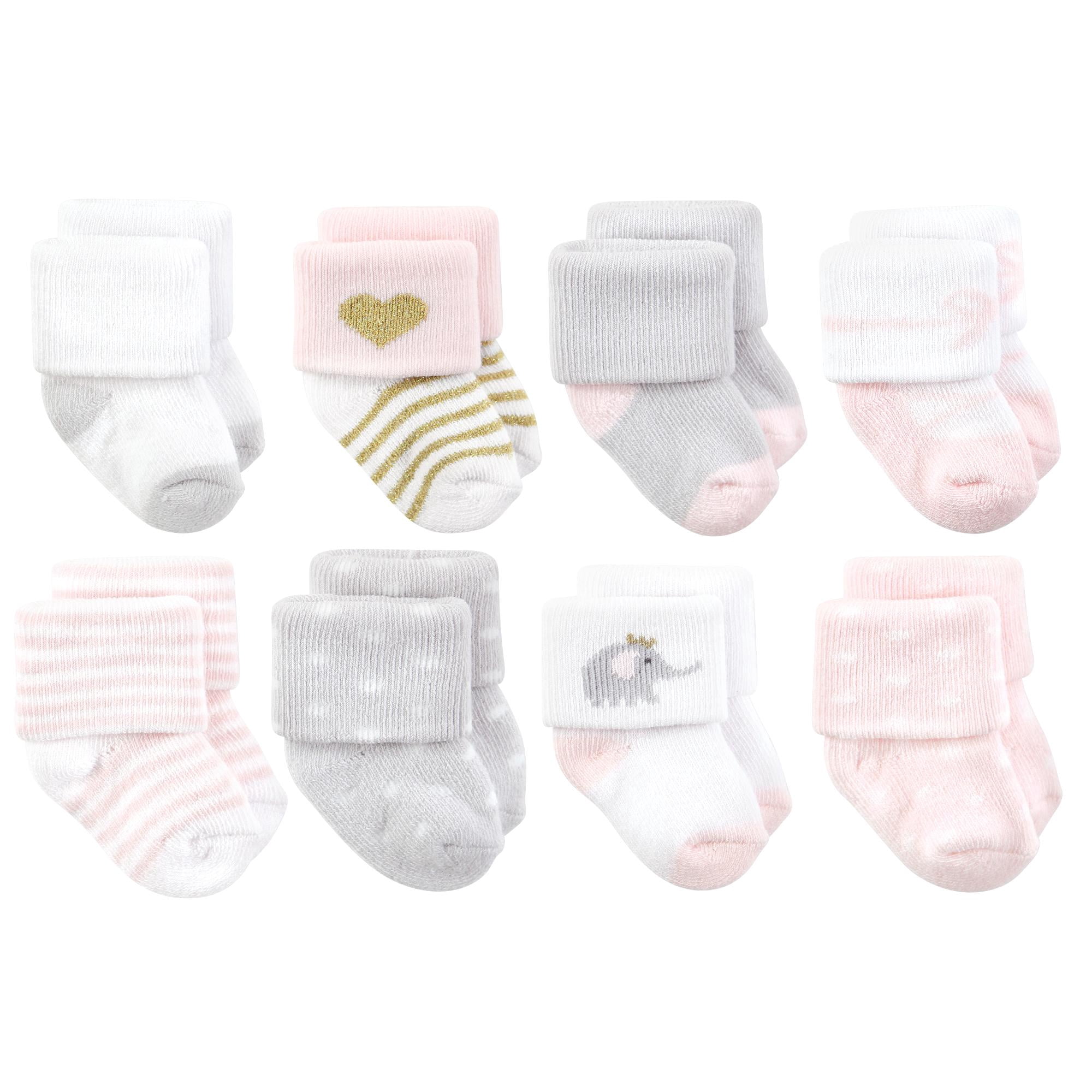 Hudson Baby Basics Infant Baby Cozy Terry Socks 8-Pack, Rosy Elephant Play, 6-12 Months