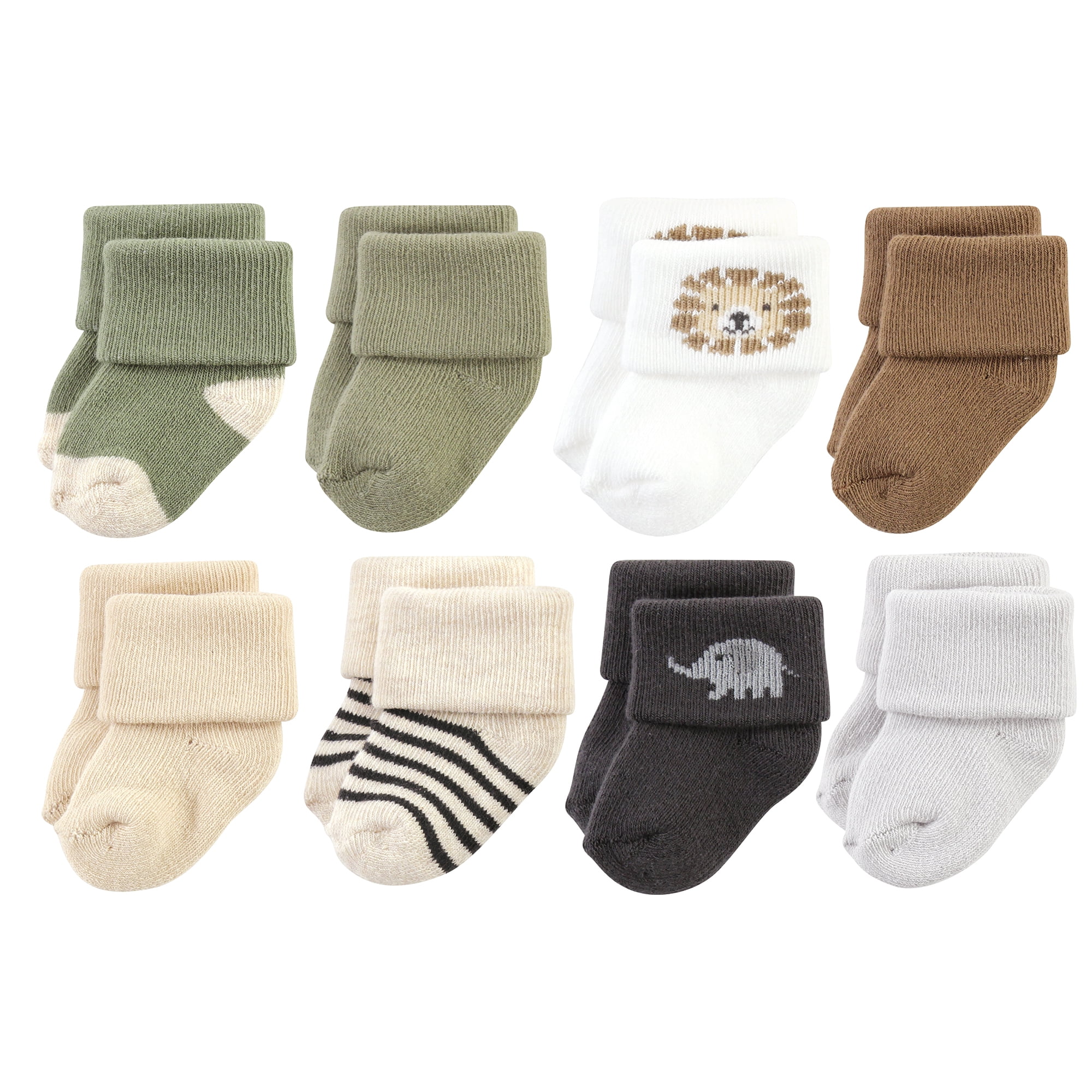 Hudson Baby Basics Infant Baby Cozy Terry Socks 8-Pack, Safari Roar, 6-12 Months