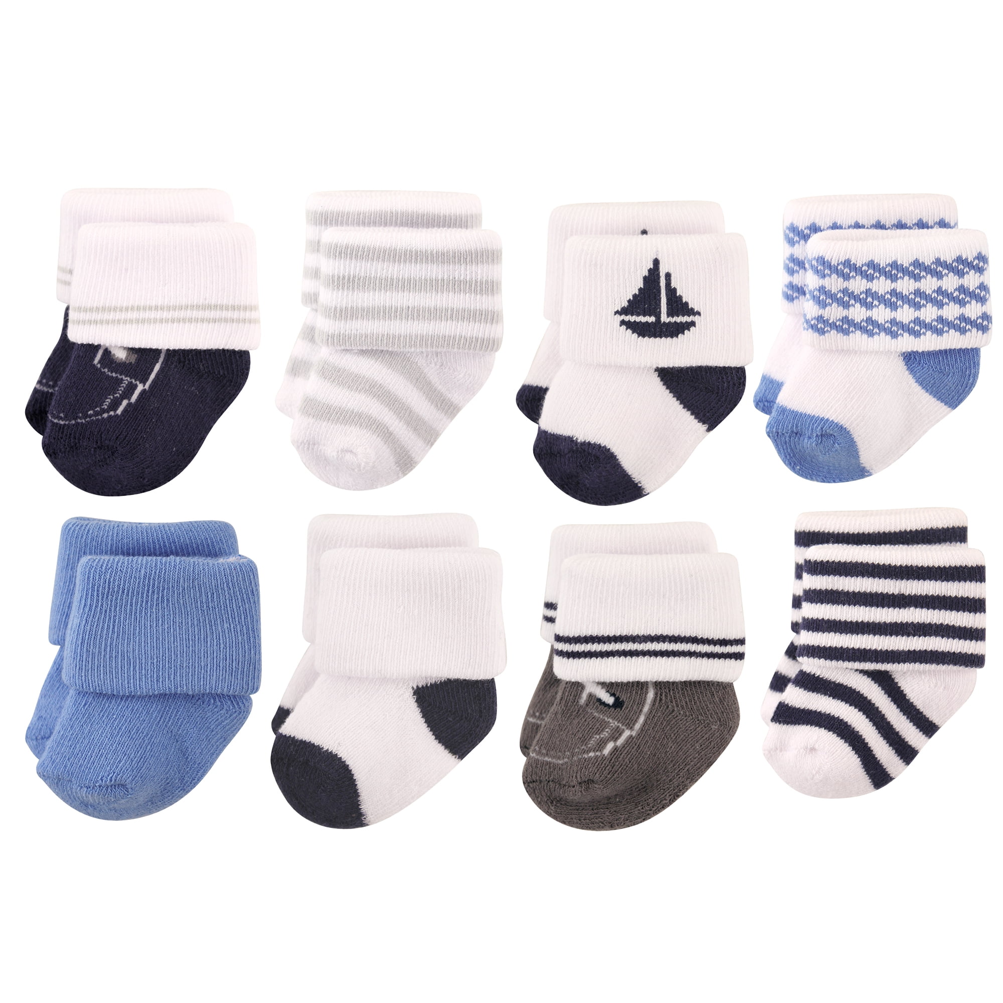 Hudson Baby Basics Infant Baby Cozy Terry Socks 8-Pack, Sea Adventures, 6-12 Months