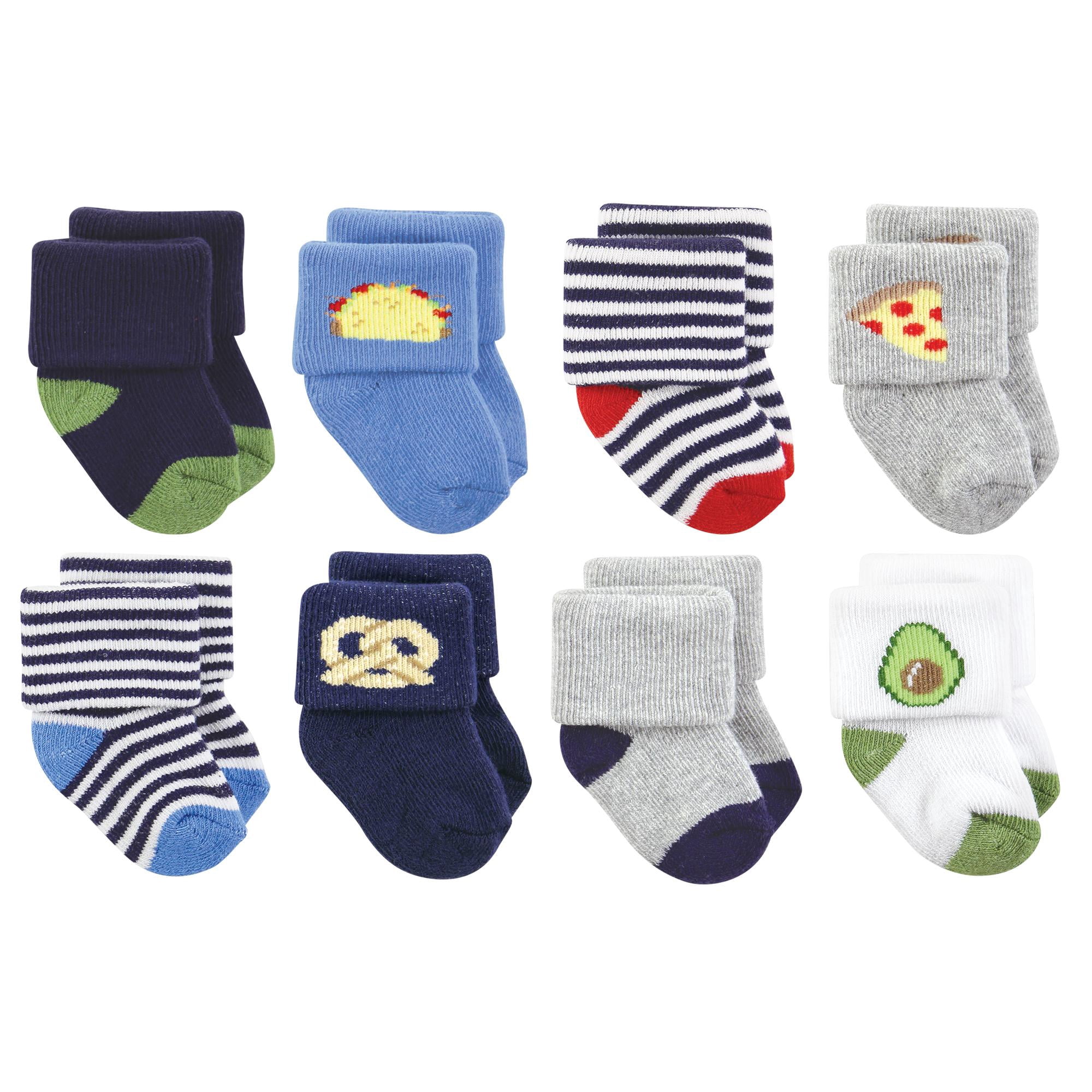 Hudson Baby Basics Infant Baby Cozy Terry Socks 8-Pack, Snack Time, 0-6 Months