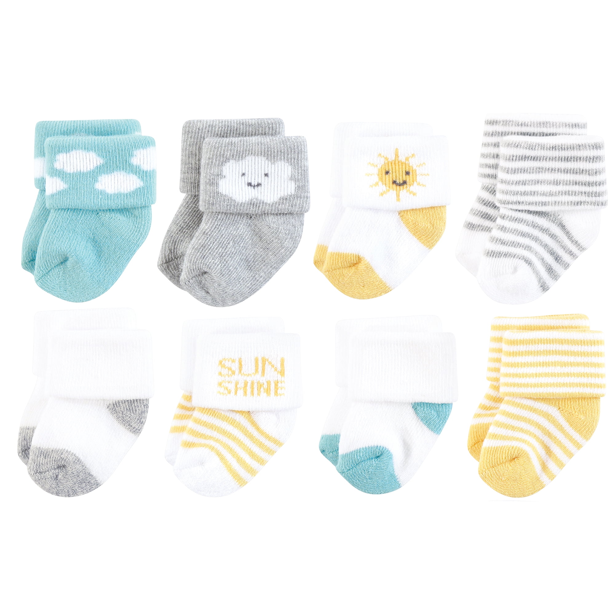 Hudson Baby Basics Infant Baby Cozy Terry Socks 8-Pack, Sunny Skies, 6-12 Months