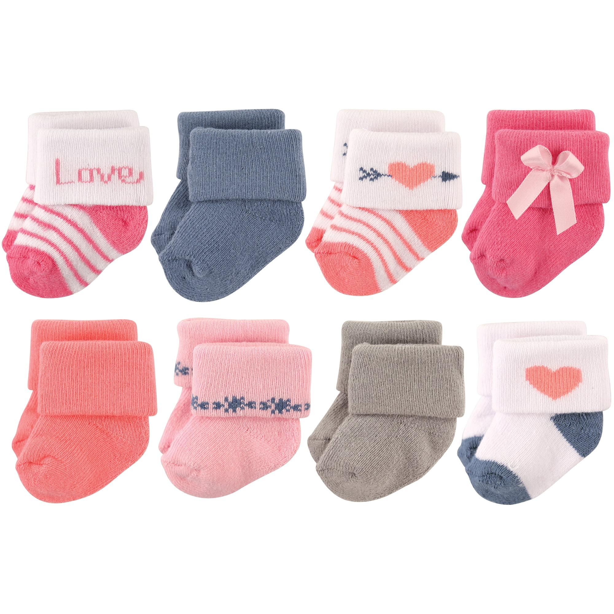 Hudson Baby Basics Infant Baby Cozy Terry Socks 8-Pack, Sweetheart Charm, 6-12 Months