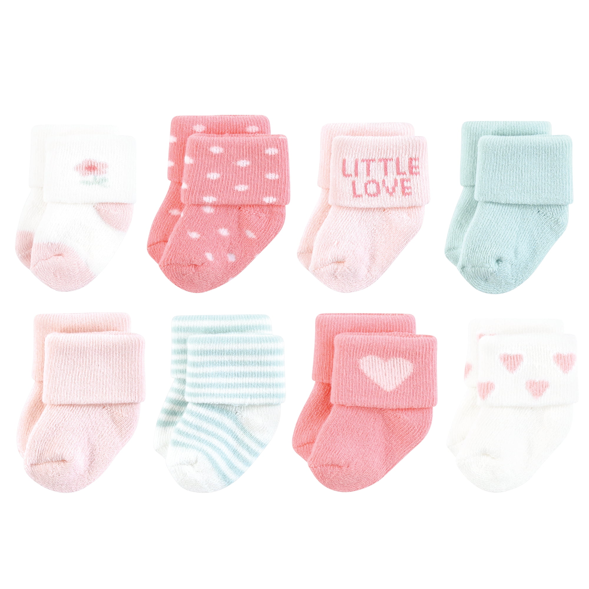 Hudson Baby Basics Infant Baby Cozy Terry Socks 8-Pack, Sweetheart Pink, 6-12 Months
