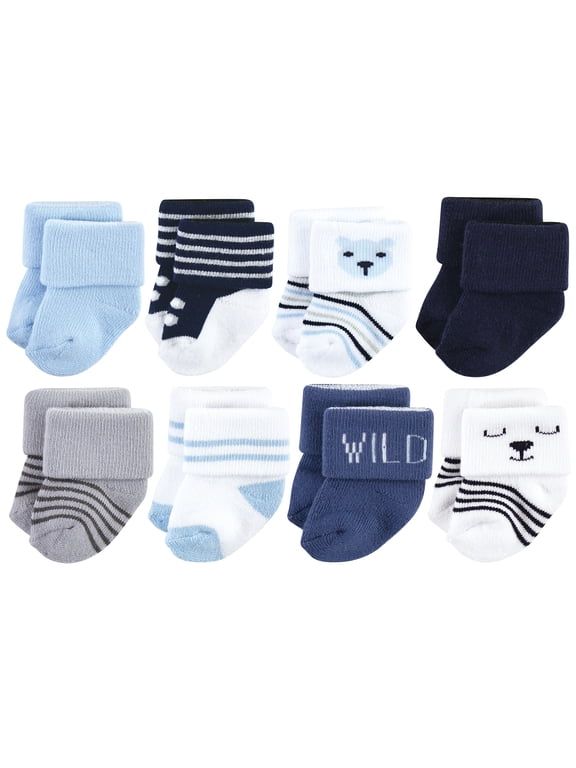 Basics Infant Baby Cozy Terry Socks 8-Pack, Woodland Cub, 0-6 Months