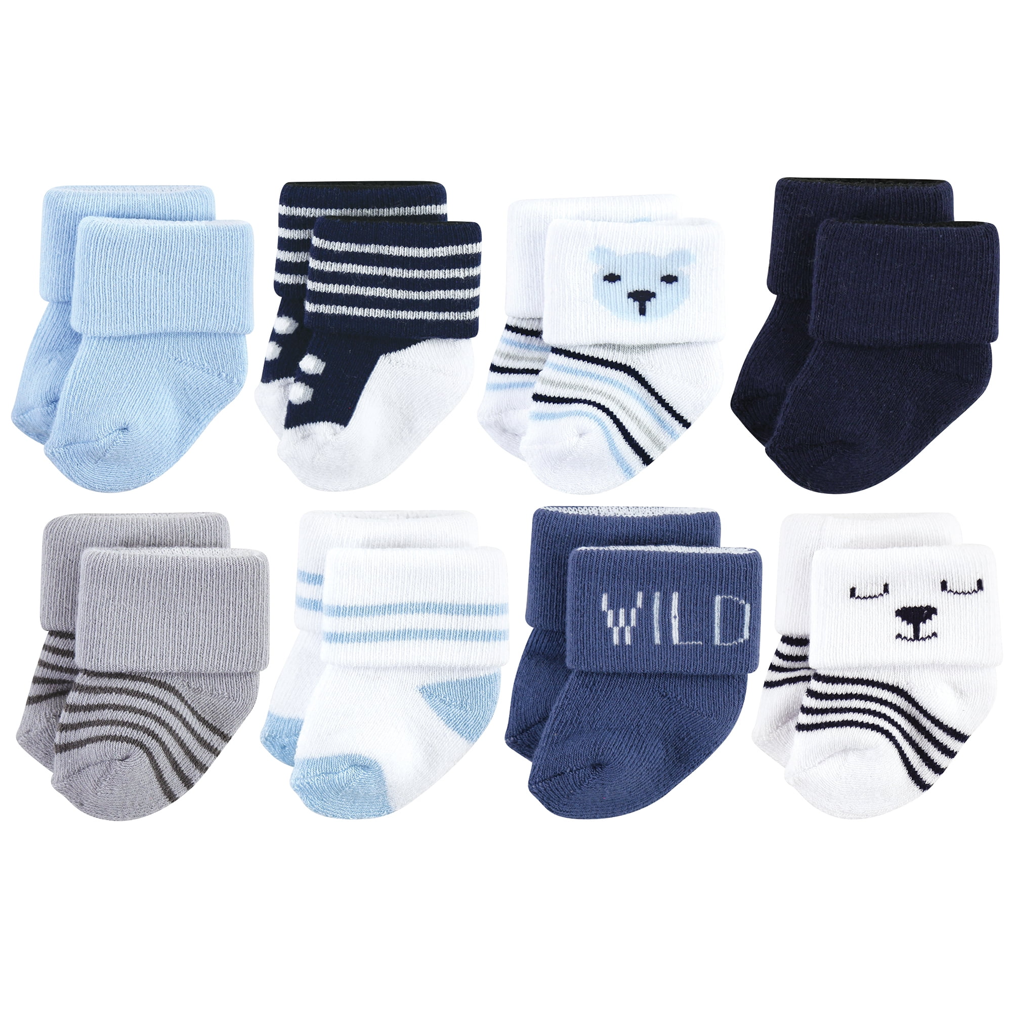 Hudson Baby Basics Infant Baby Cozy Terry Socks 8-Pack, Woodland Cub, 6-12 Months