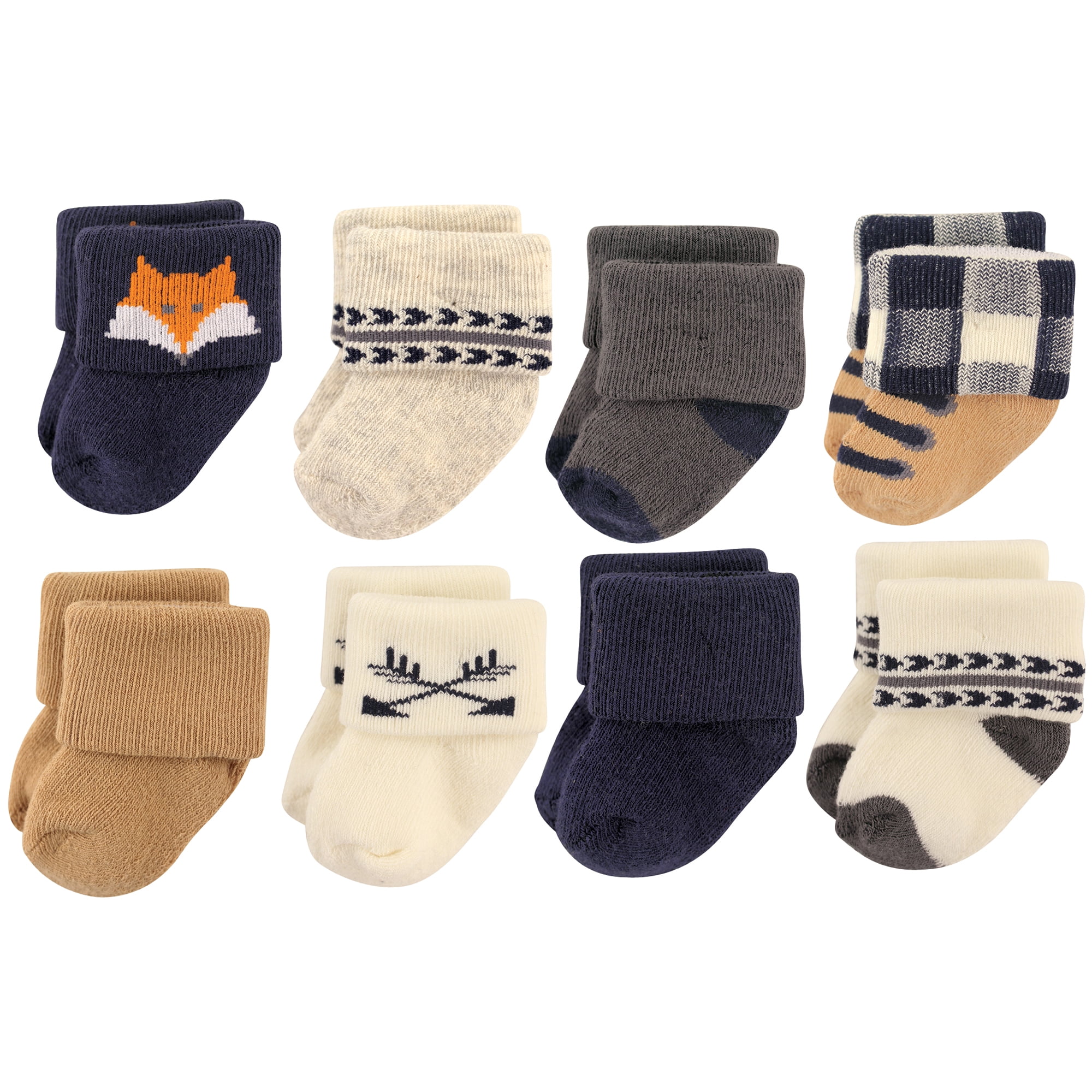 Hudson Baby Basics Infant Baby Cozy Terry Socks 8-Pack, Woodland Green, 6-12 Months