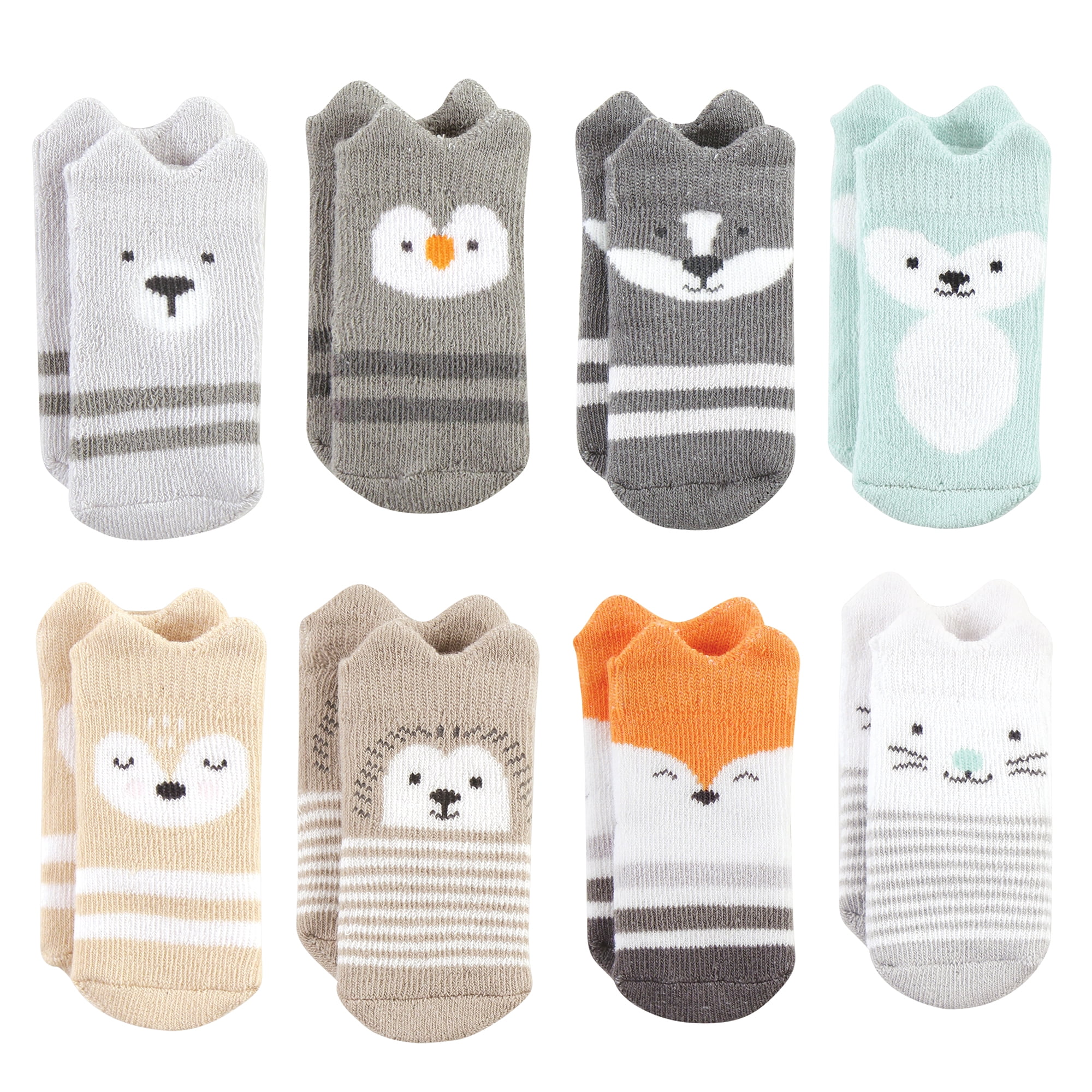 Hudson Baby Basics Infant Baby Cozy Terry Socks 8-Pack, Woodland Wonders, 6-12 Months