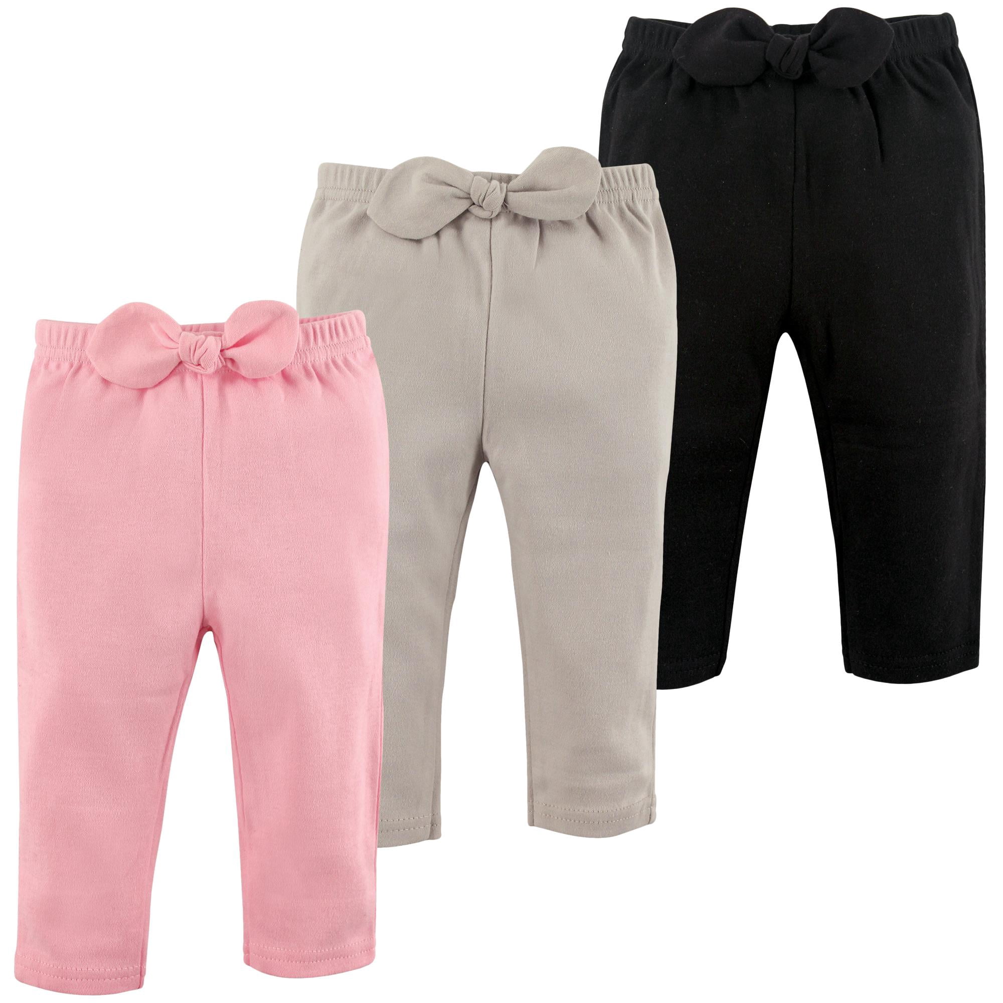 Hudson Baby Basics Infant Baby Everyday Cotton Pants 3-Pack, Blush and Onyx, 3T