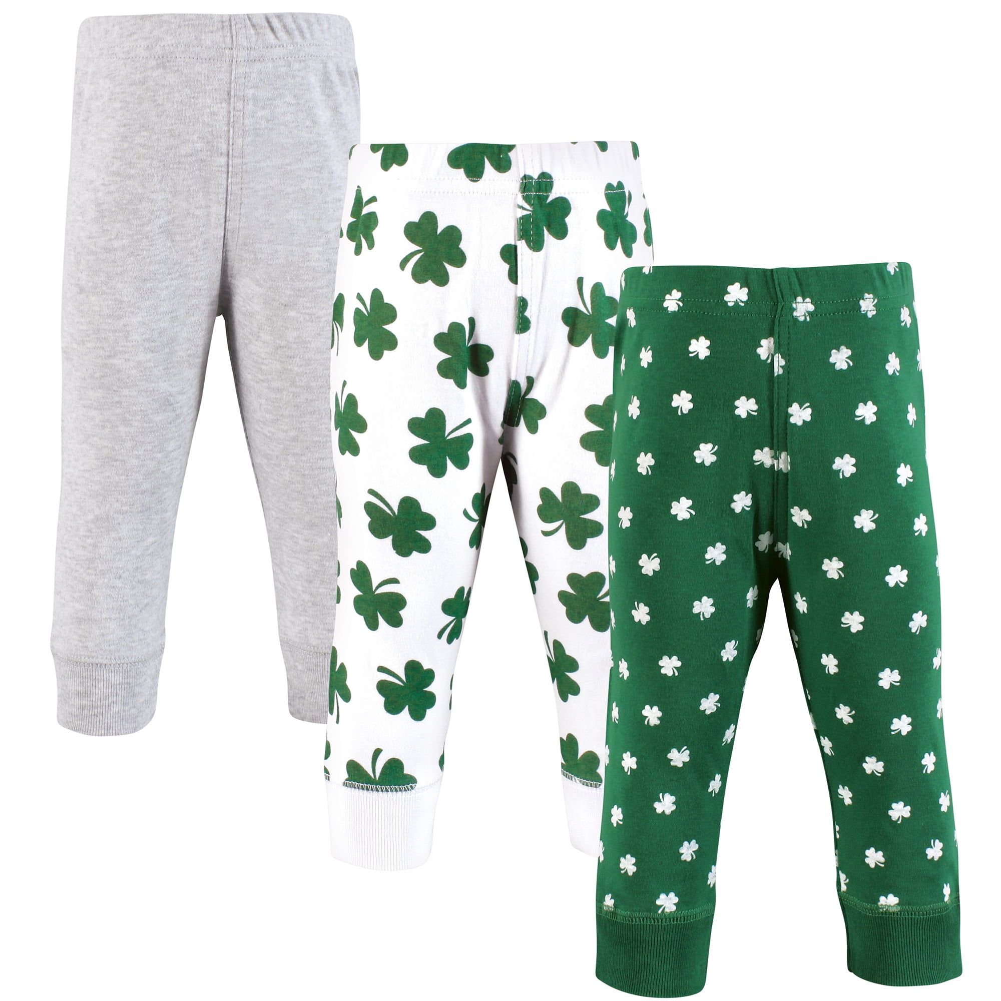 Hudson Baby Basics Infant Baby Everyday Cotton Pants 3-Pack, Clover Bloom, 4T