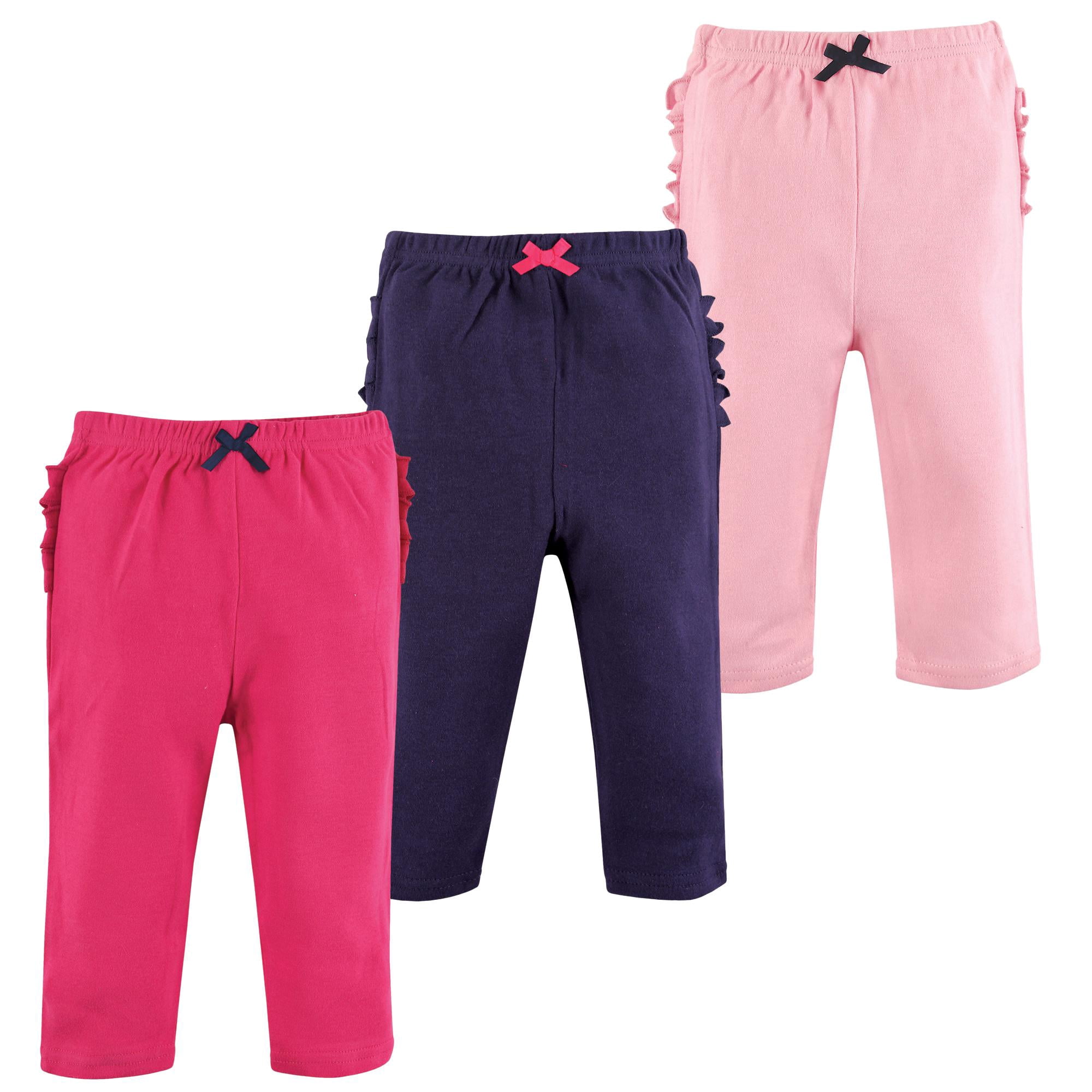 Hudson Baby Basics Infant Baby Everyday Cotton Pants 3-Pack, Ocean Blush, 12-18 Months