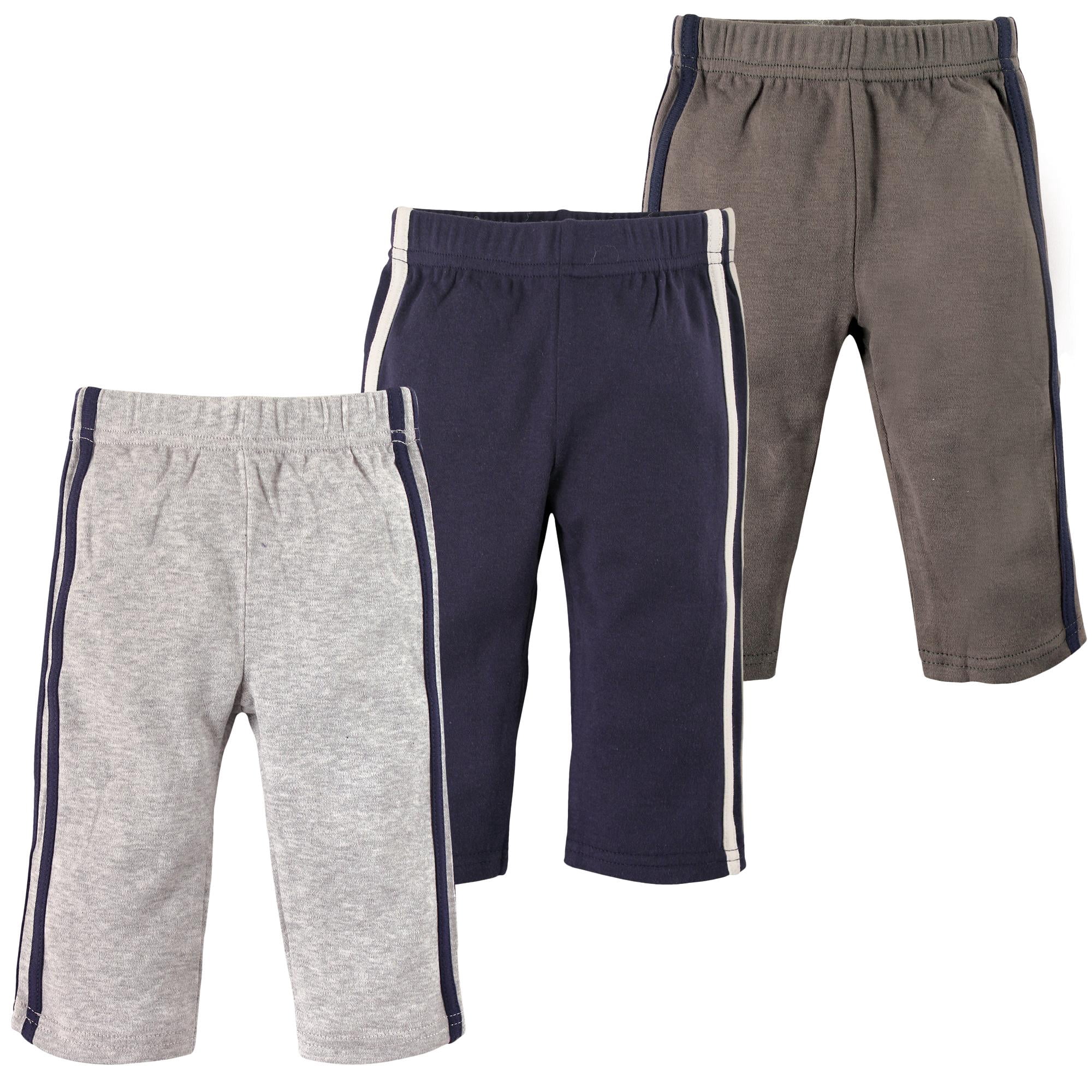 Hudson Baby Basics Infant Baby Everyday Cotton Pants 3-Pack, Oceanic Stone, 12-18 Months