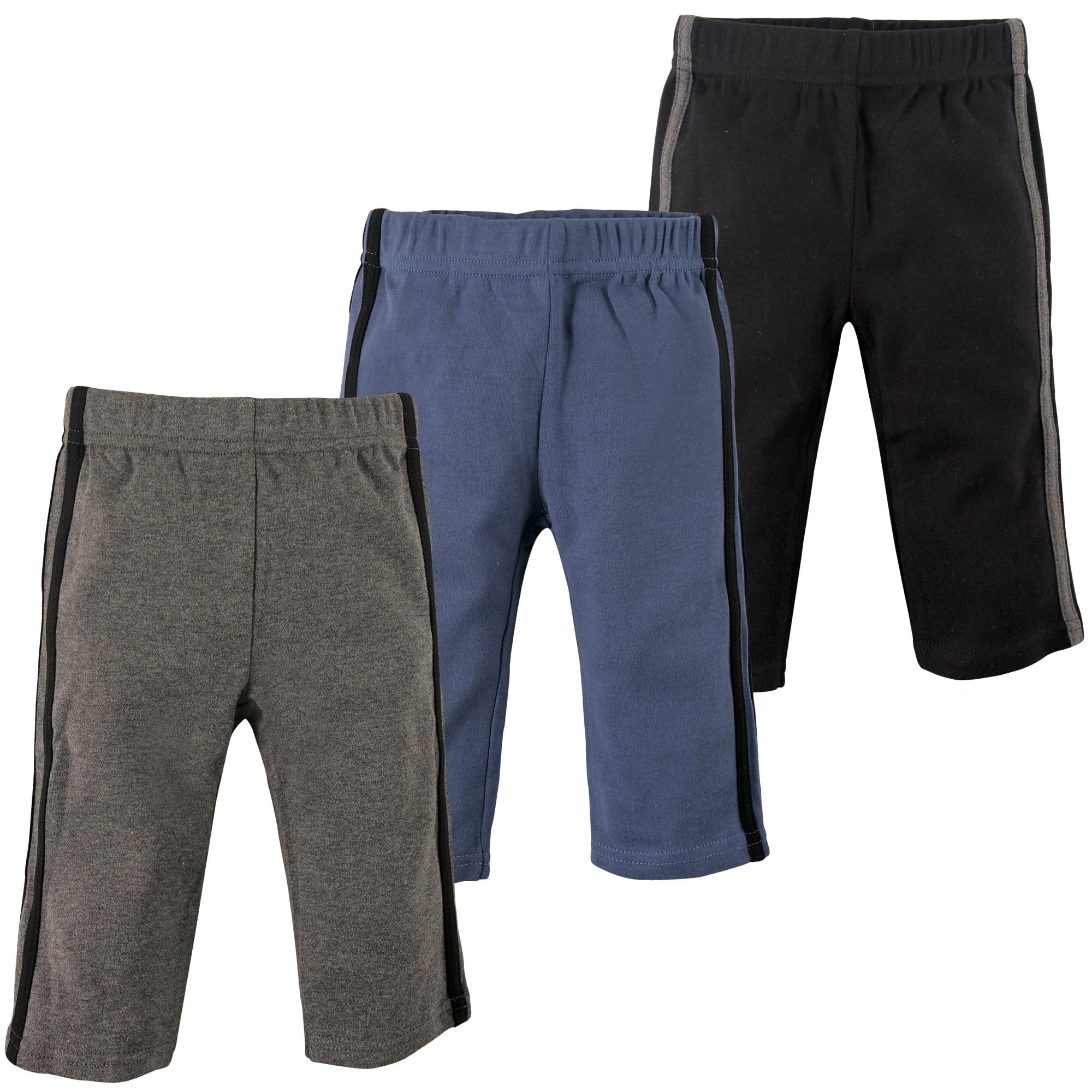 Hudson Baby Basics Infant Baby Everyday Cotton Pants 3-Pack, Shadow Ocean, 18-24 Months
