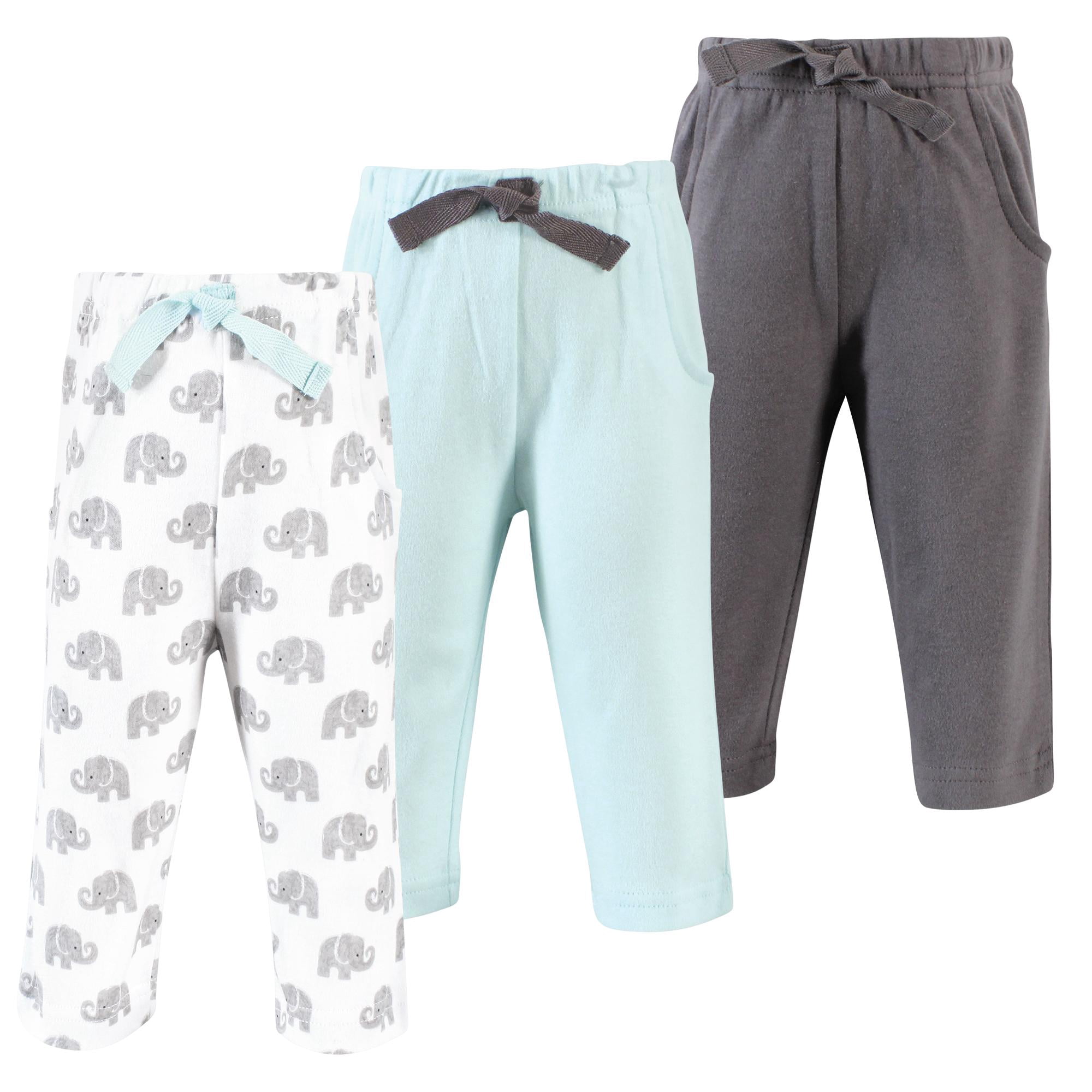 Hudson Baby Basics Infant Baby Everyday Cotton Pants 3-Pack, Soft Elephant Gray, 0-3 Months