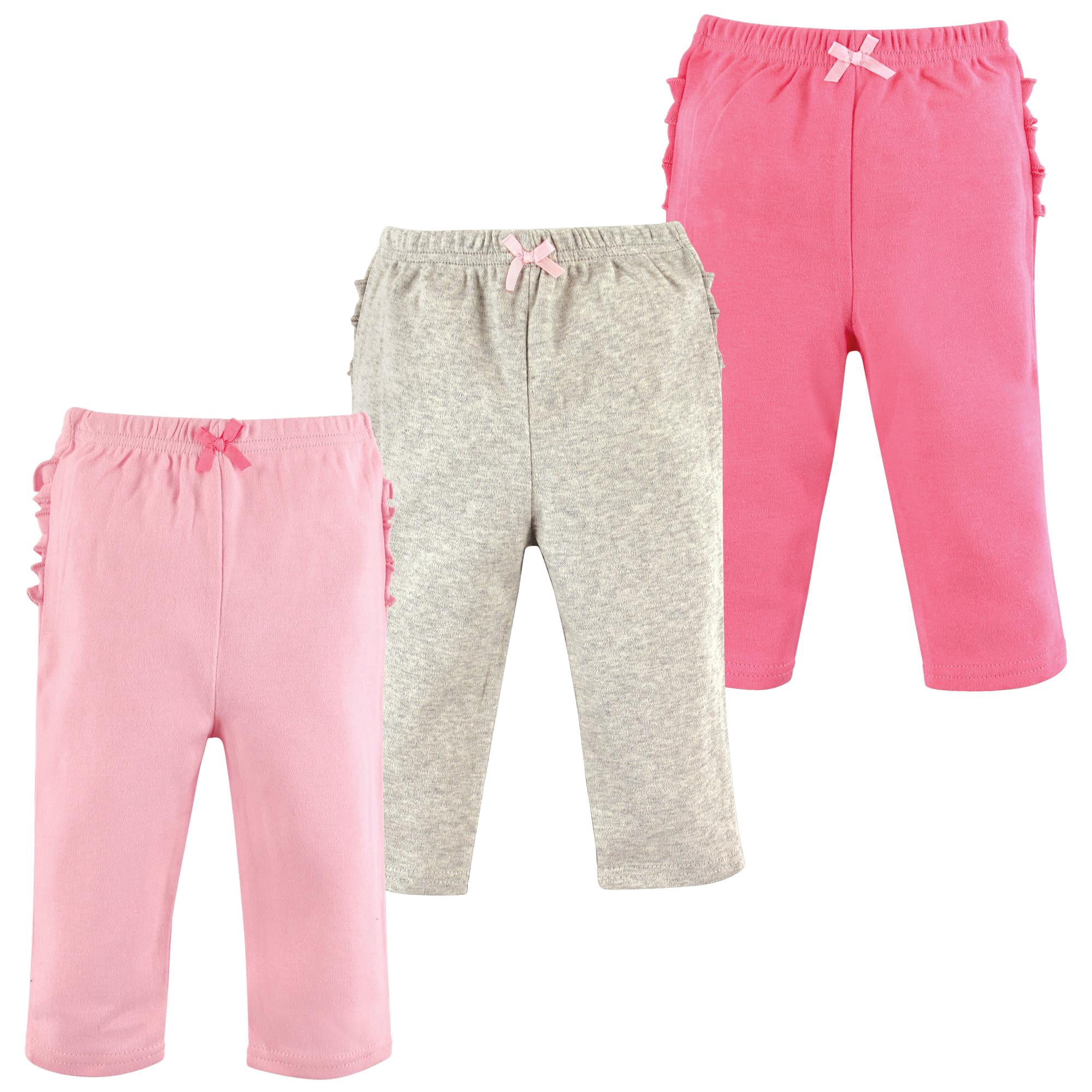 Hudson Baby Basics Infant Baby Everyday Cotton Pants 3-Pack, Soft Petal Hues, Newborn