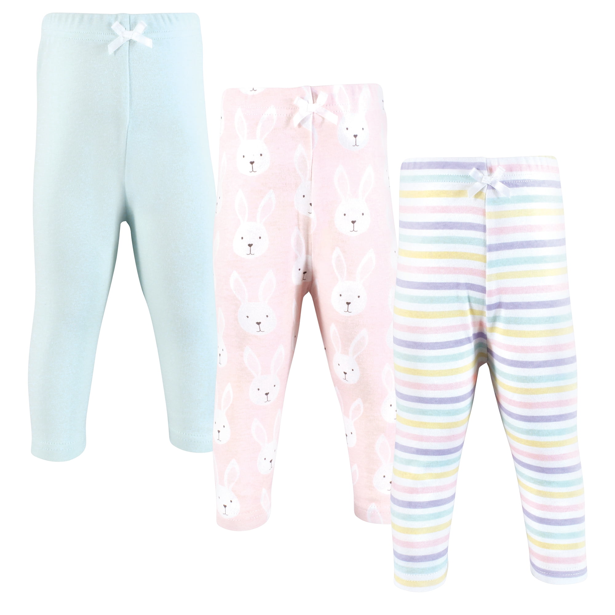 Hudson Baby Basics Infant Baby Everyday Cotton Pants 3-Pack, Springtime Bunny Pink, 3-6 Months
