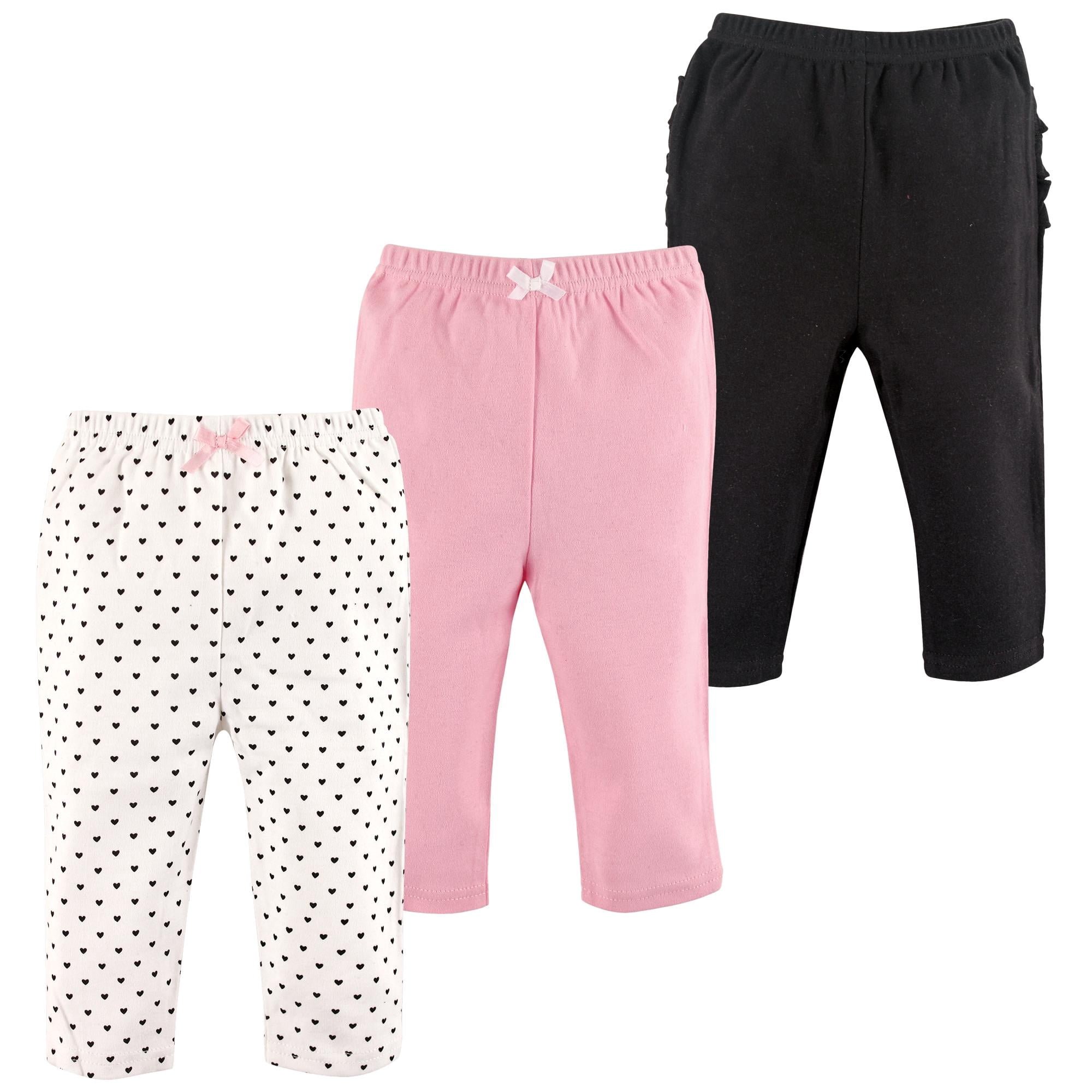 Hudson Baby Basics Infant Baby Everyday Cotton Pants 3-Pack, Sweet Hearts, 6-9 Months