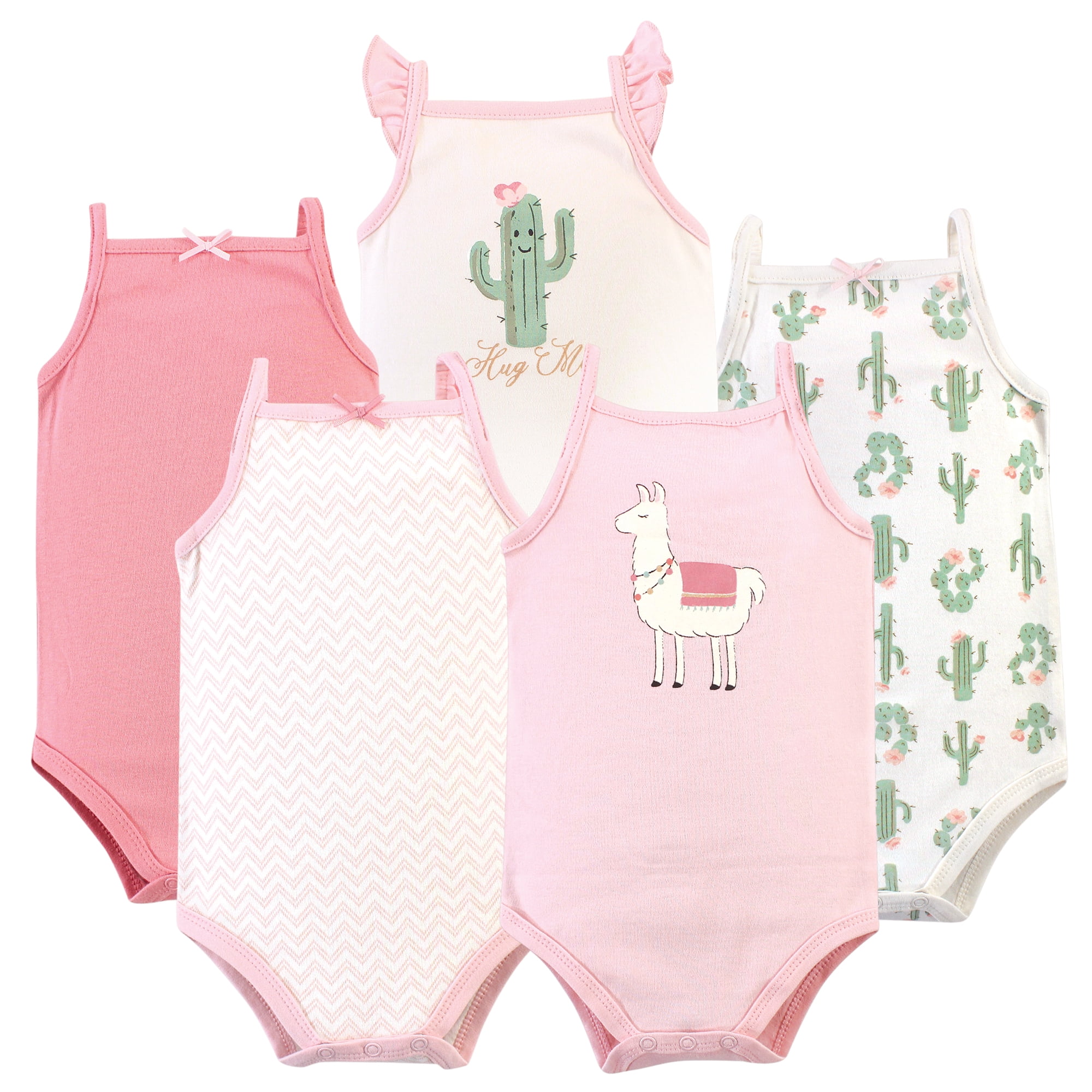 Hudson Baby Basics Infant Baby Sleeveless Baby Bodysuits 5-Pack, Cactus Bloom, 0-3 Months