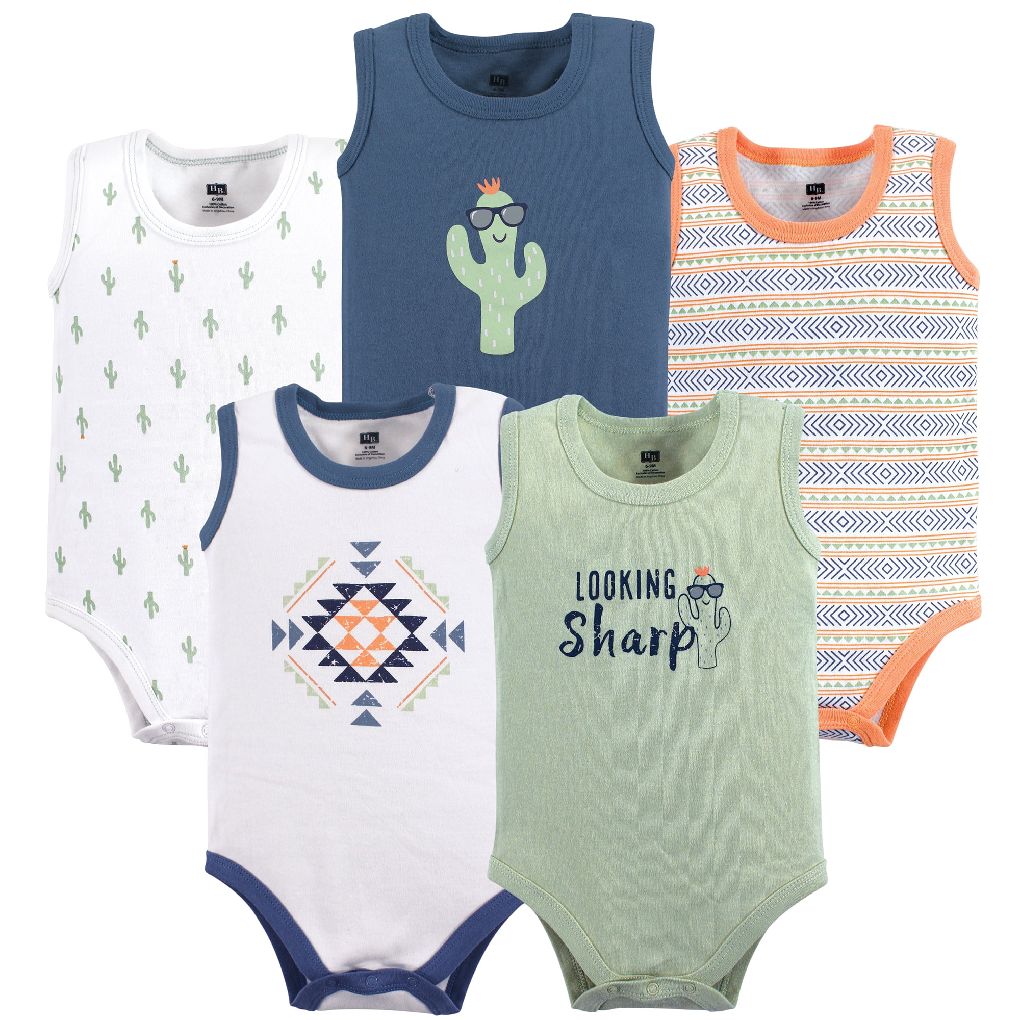 Hudson Baby Basics Infant Baby Sleeveless Baby Bodysuits 5-Pack, Desert Sprout, 18-24 Months
