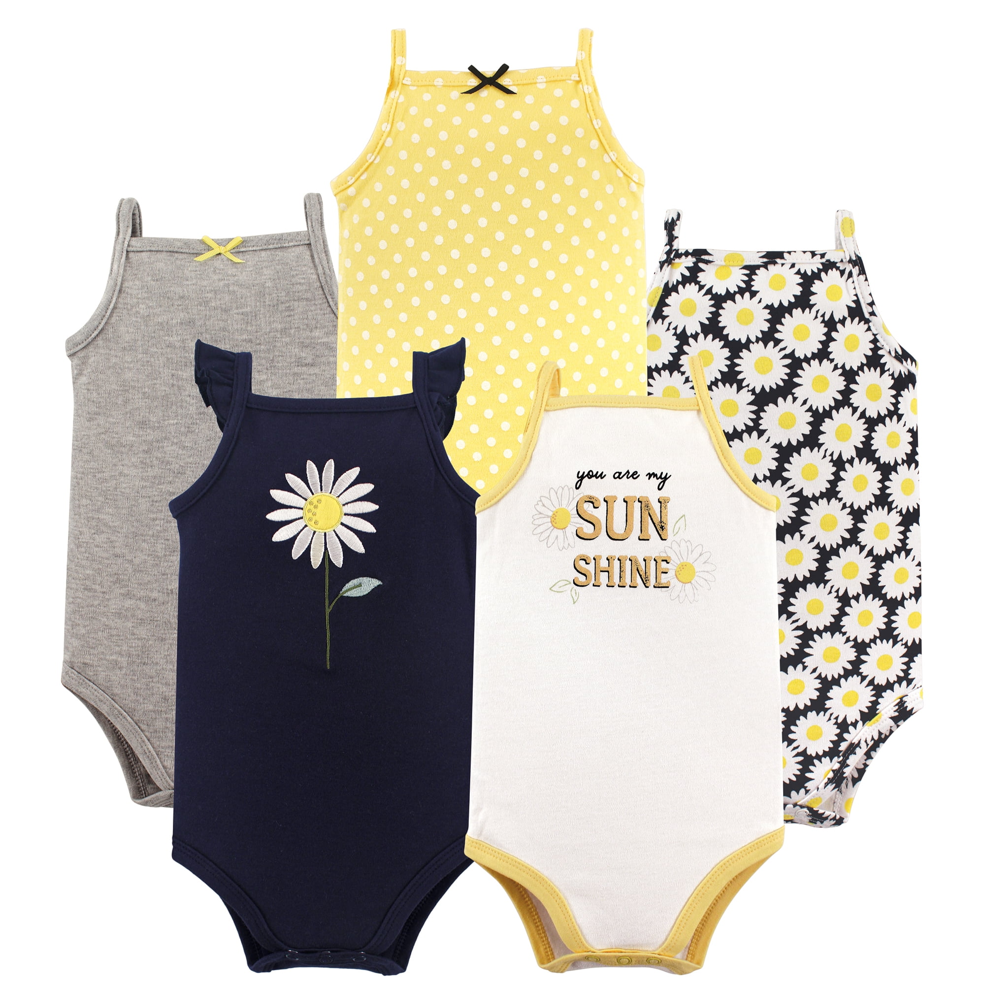 Hudson Baby Basics Infant Baby Sleeveless Baby Bodysuits 5-Pack, Petal Blue, 3-6 Months
