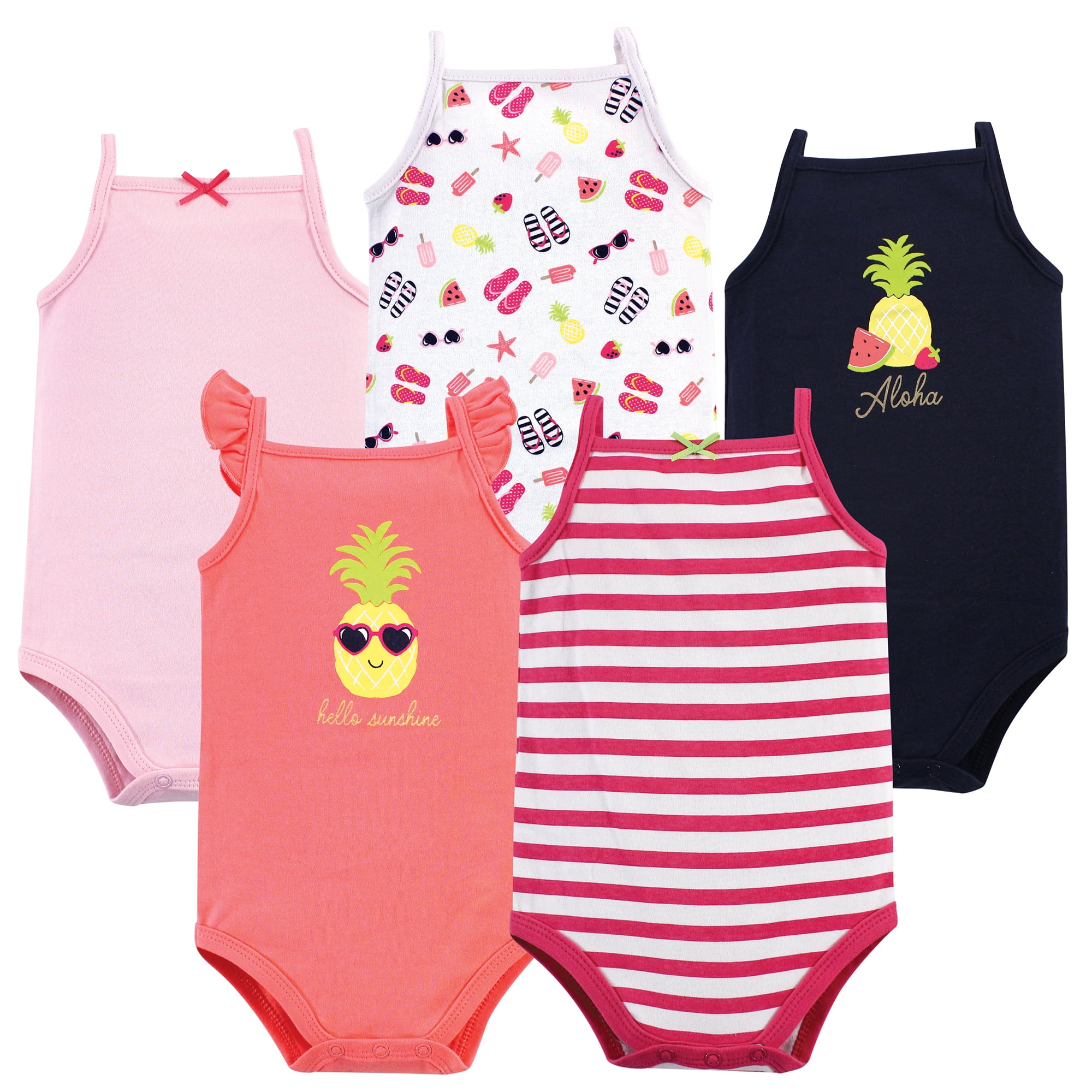 Hudson Baby Basics Infant Baby Sleeveless Baby Bodysuits 5-Pack, Sweet Blossom, 3-6 Months