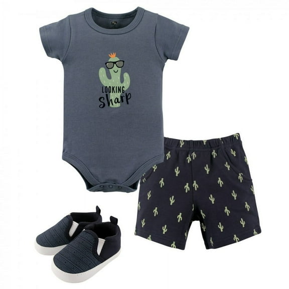 Hudson Baby Boy Cactus Bodysuit Shorts and Shoe Cotton (0-3 M)