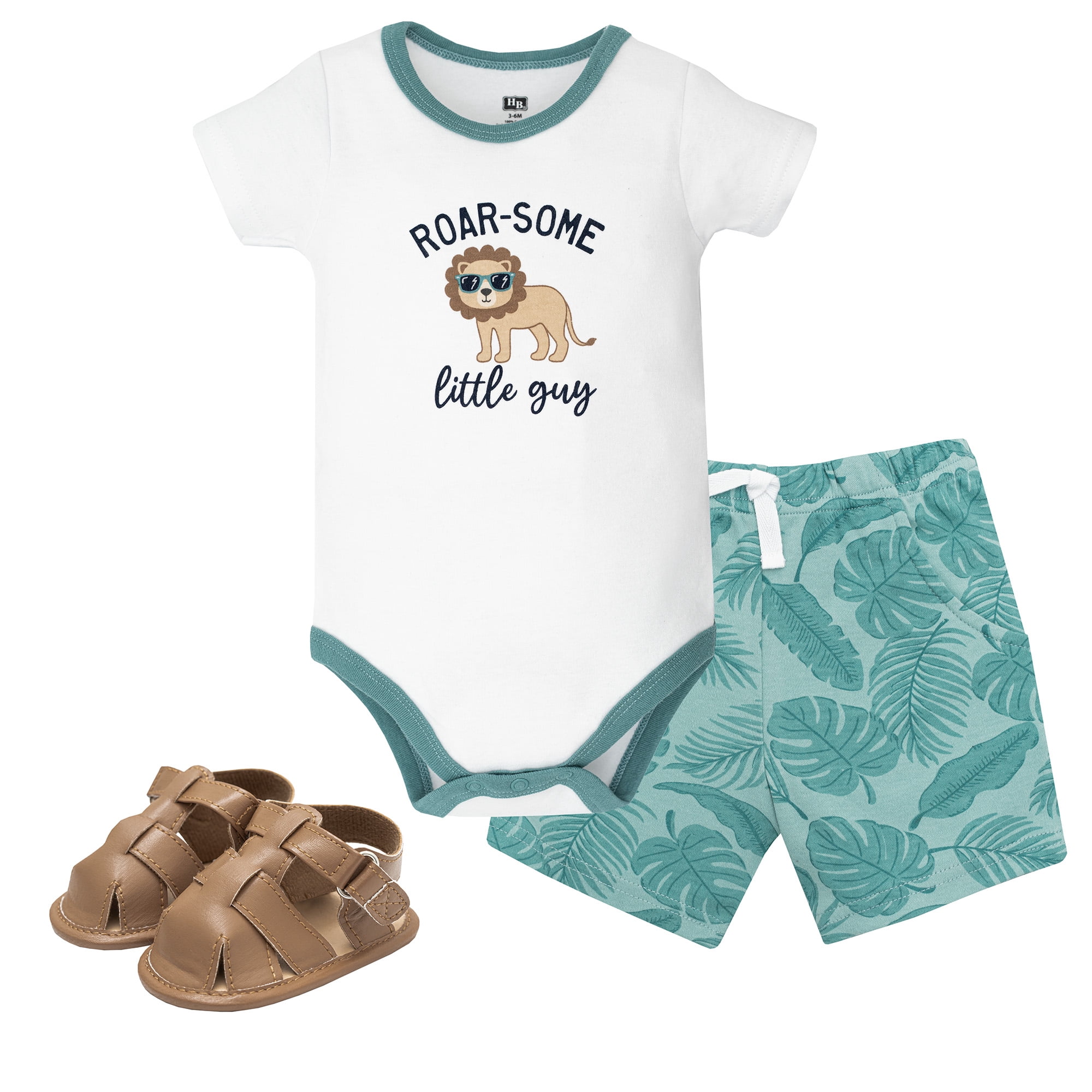 Hudson Baby Boy Cotton Bodysuit, Shorts and Shoe Set, Roarsome Little Lion, 0-3 Months