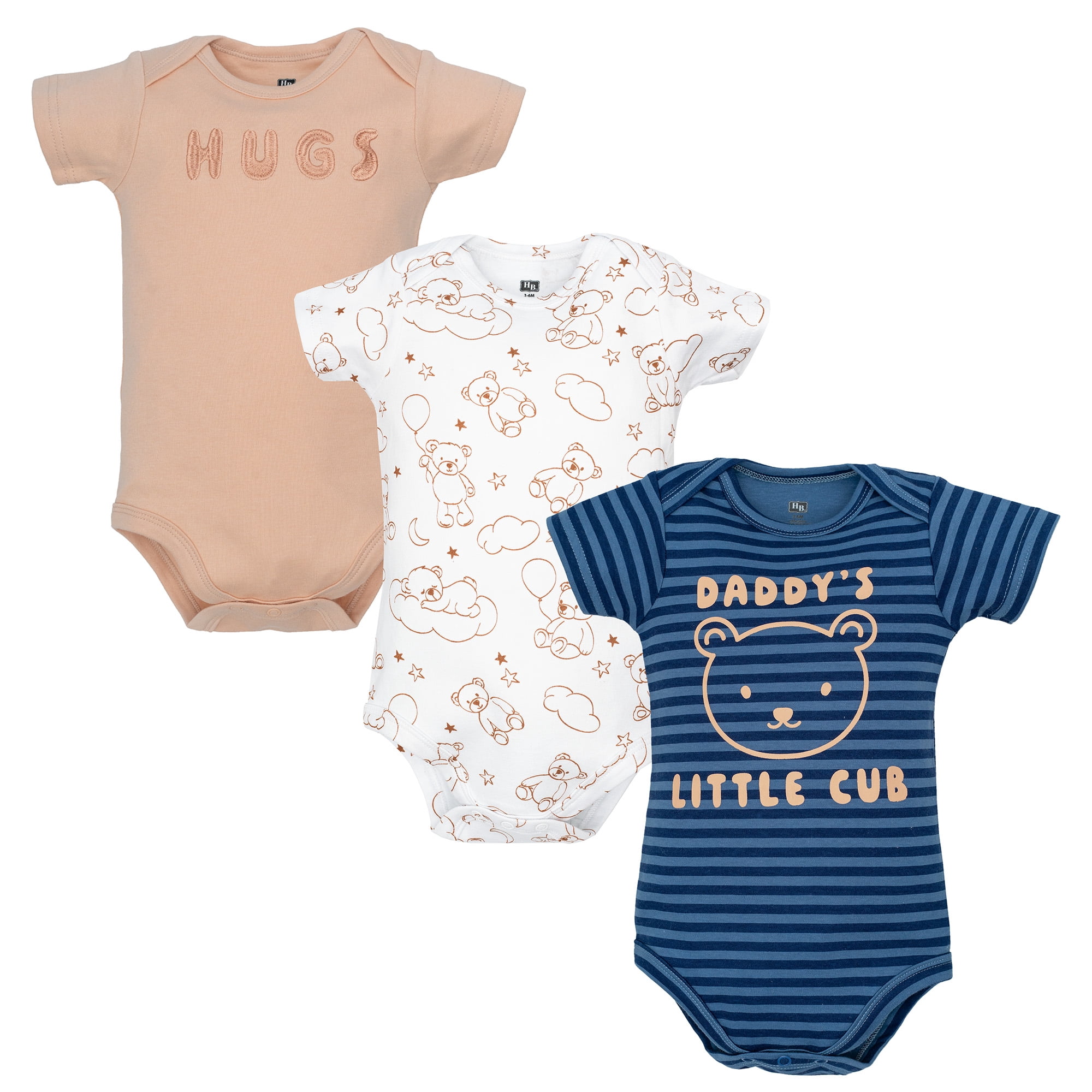 Hudson Baby Boy Cotton Bodysuits 3-Pack, Daddys Little Cub, 3-6 Months