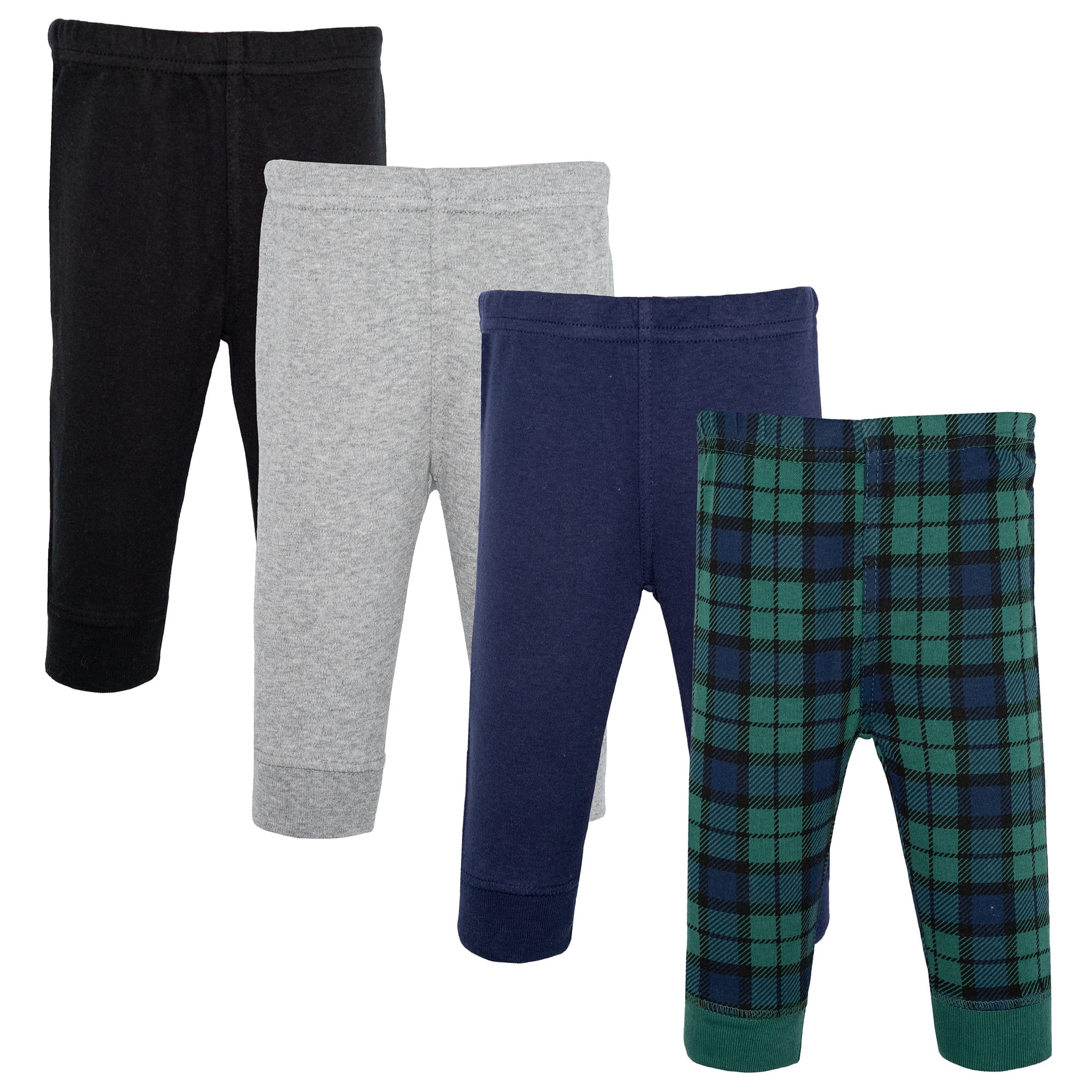 Hudson Baby Boy Cotton Pants and Leggings, Black Watch Plaid, 2T