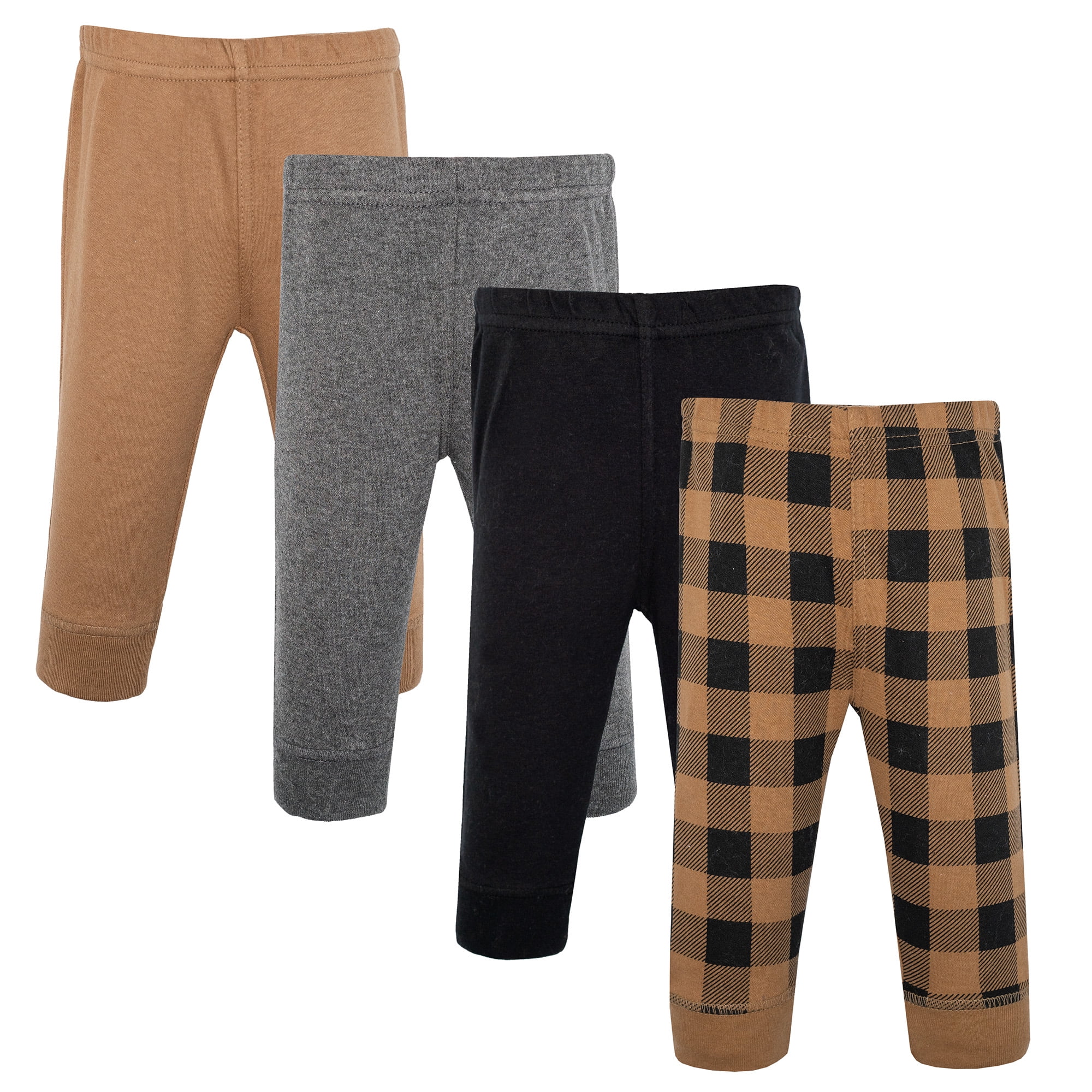 Hudson Baby Boy Cotton Pants and Leggings, Brown Black Plaid, 2T