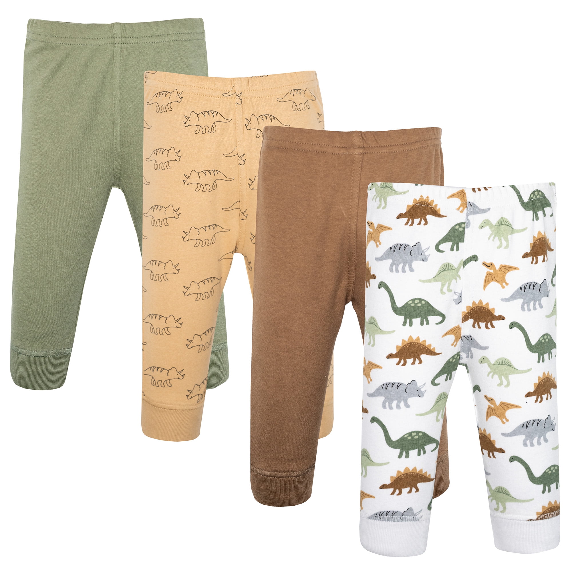 Hudson Baby Boy Cotton Pants and Leggings, Brown Sage Dinosaurs, Preemie